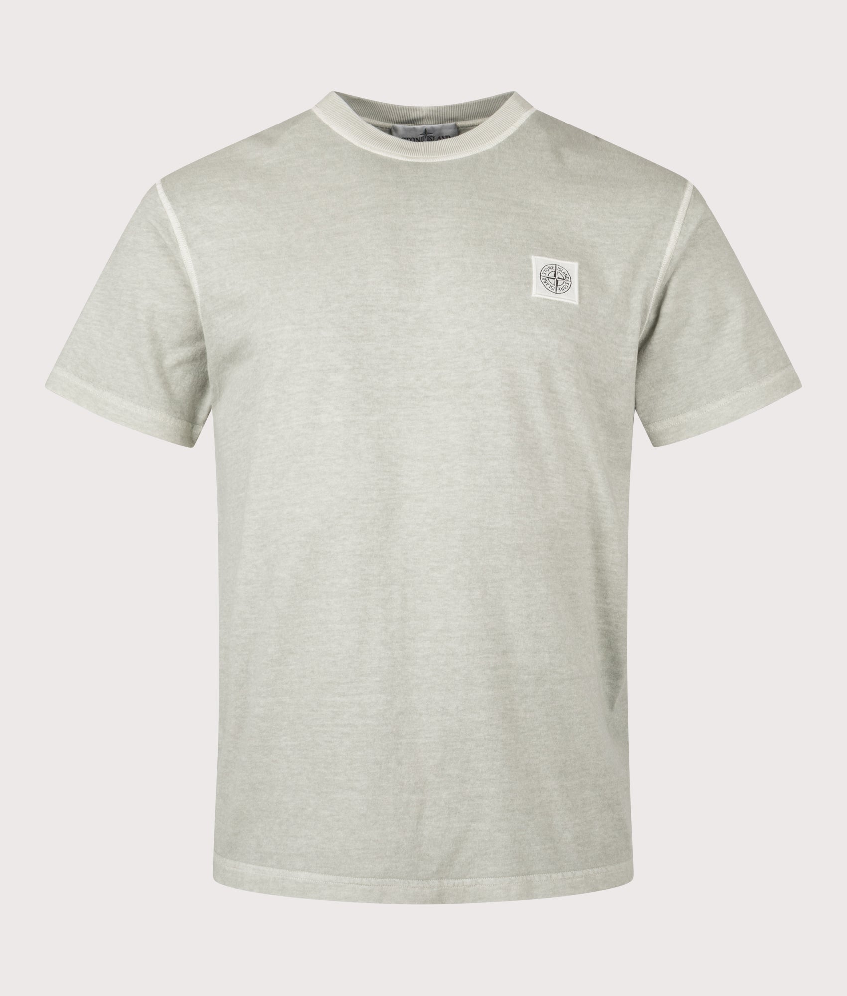 Stone Island Slim Fit ‘Fissato’ effect T-Shirt in Sage at EQVVS Menswear. Front shot.