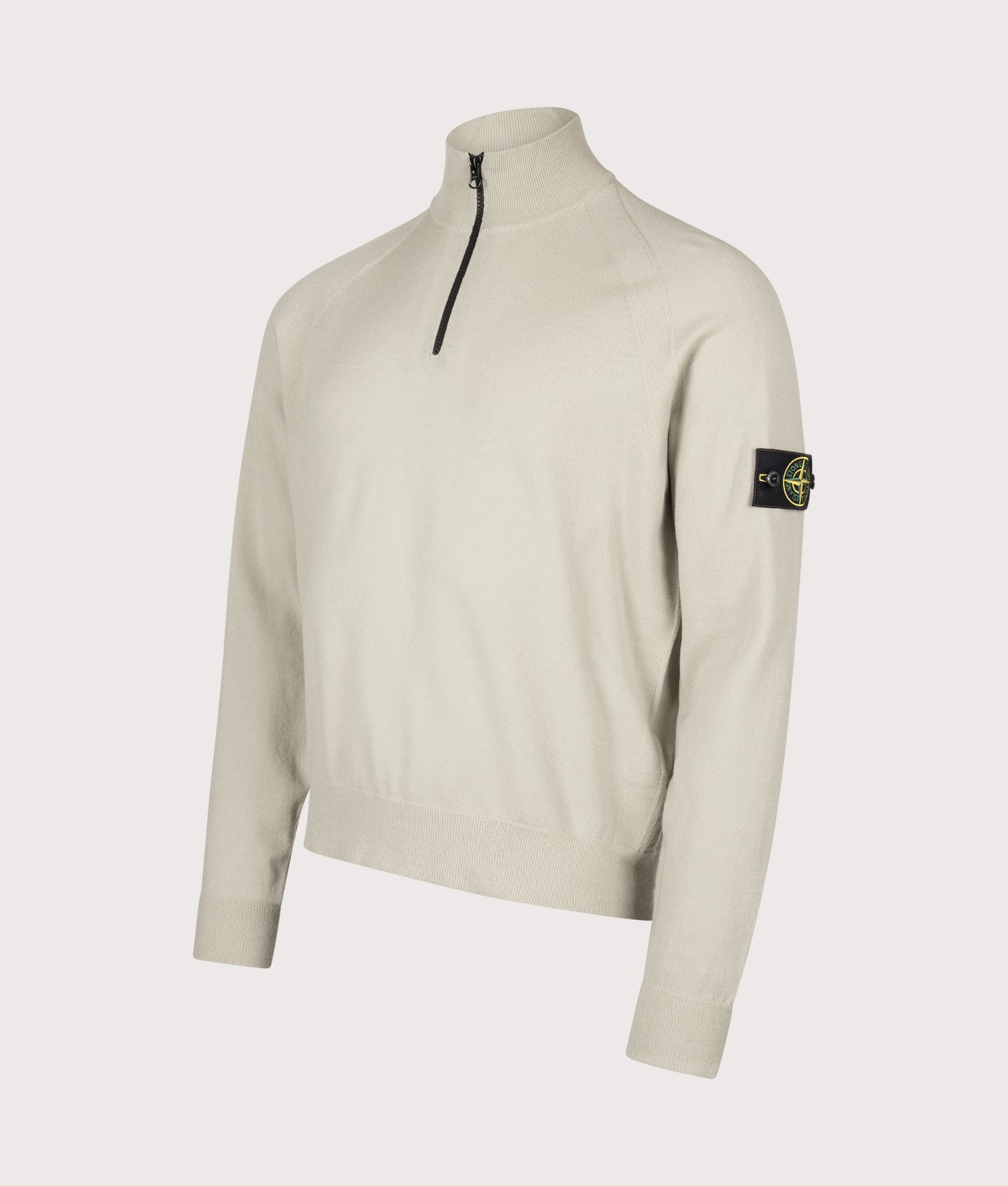 Stretch RWS Wool Quarter Zip Jumper in Sand | STONE ISLAND | EQVVS