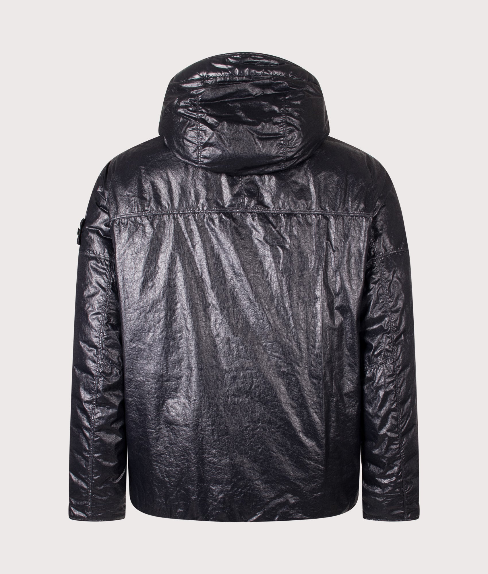 Stone Island Light Nylon 3L-TC Down Jacket in Black at EQVVS Menswear. Back shot.