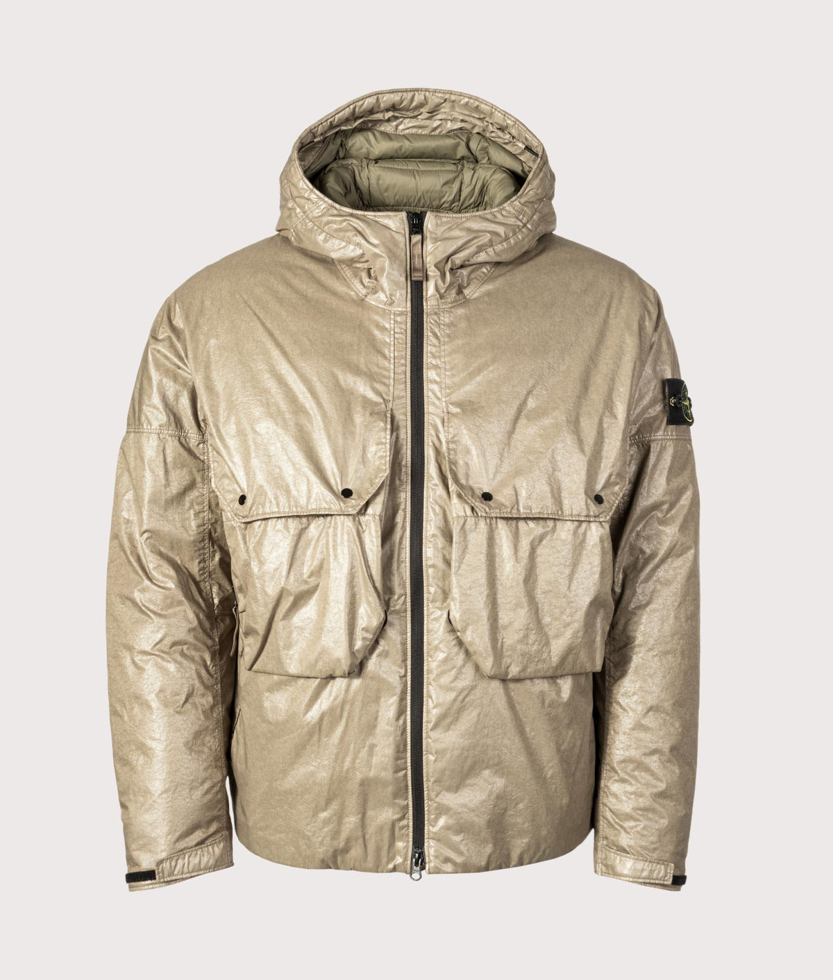 Light Nylon 3L-TC Down Jacket in Military Green at EQVVS Menswear. Front shot.