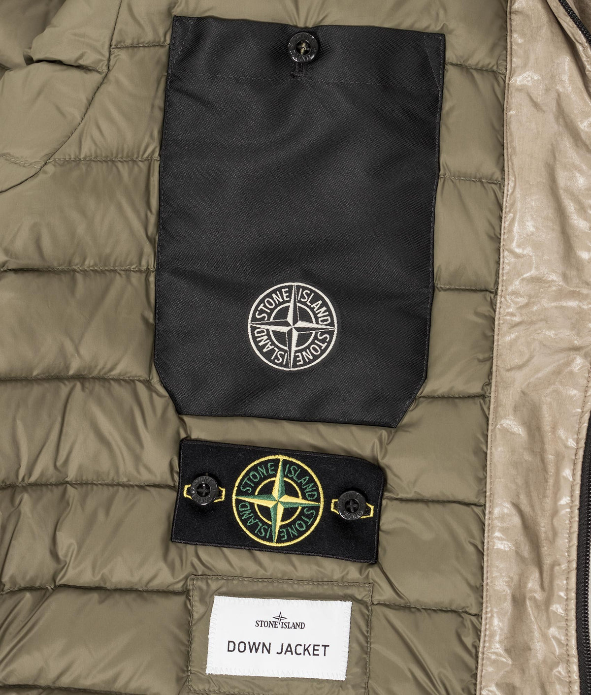 Light Nylon 3L-TC Down Jacket in Military Green at EQVVS Menswear. Second detail shot.