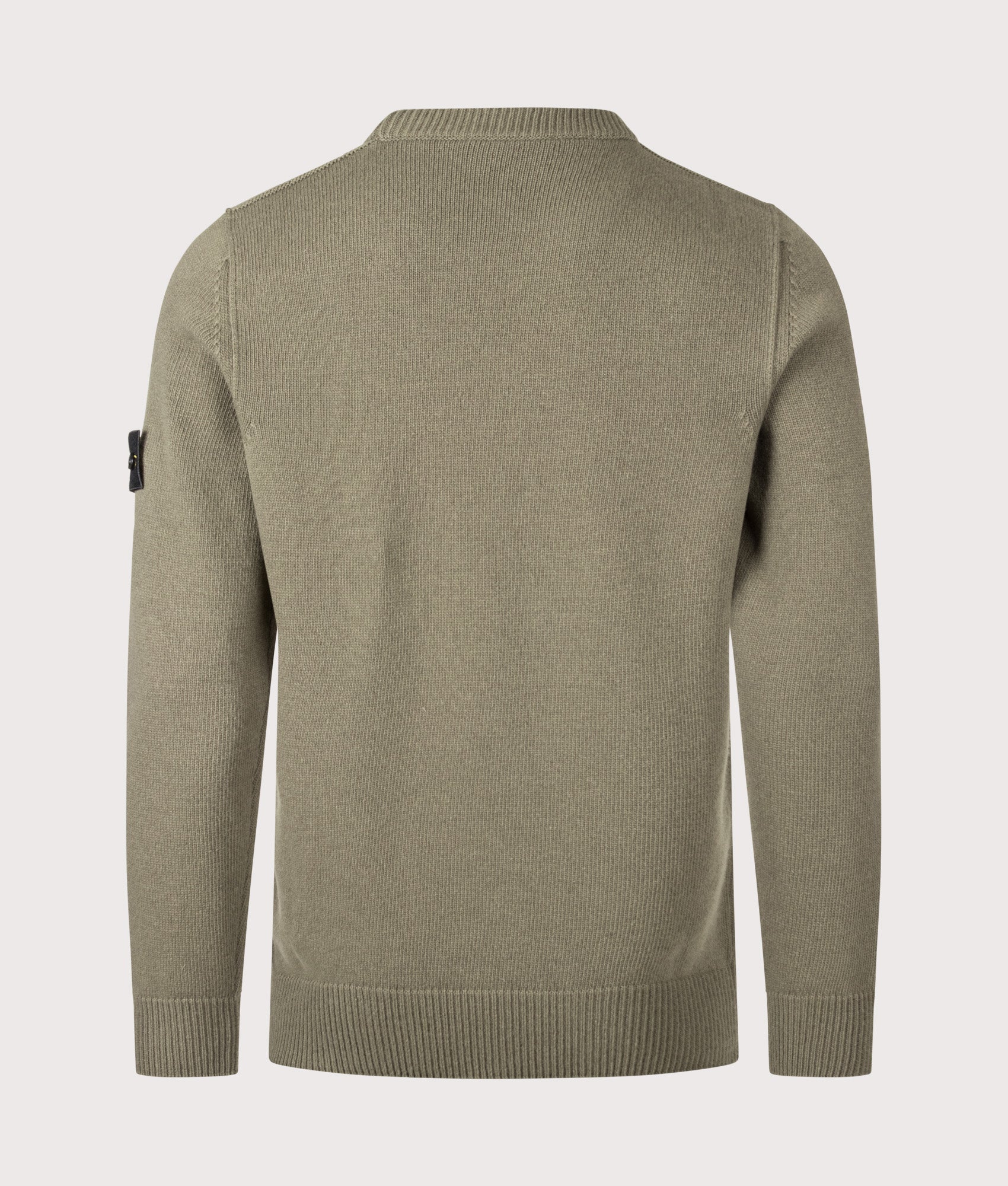 Stone Island Lambswool Crewneck Jumper in Military Green at EQVVS Menswear. Back shot.