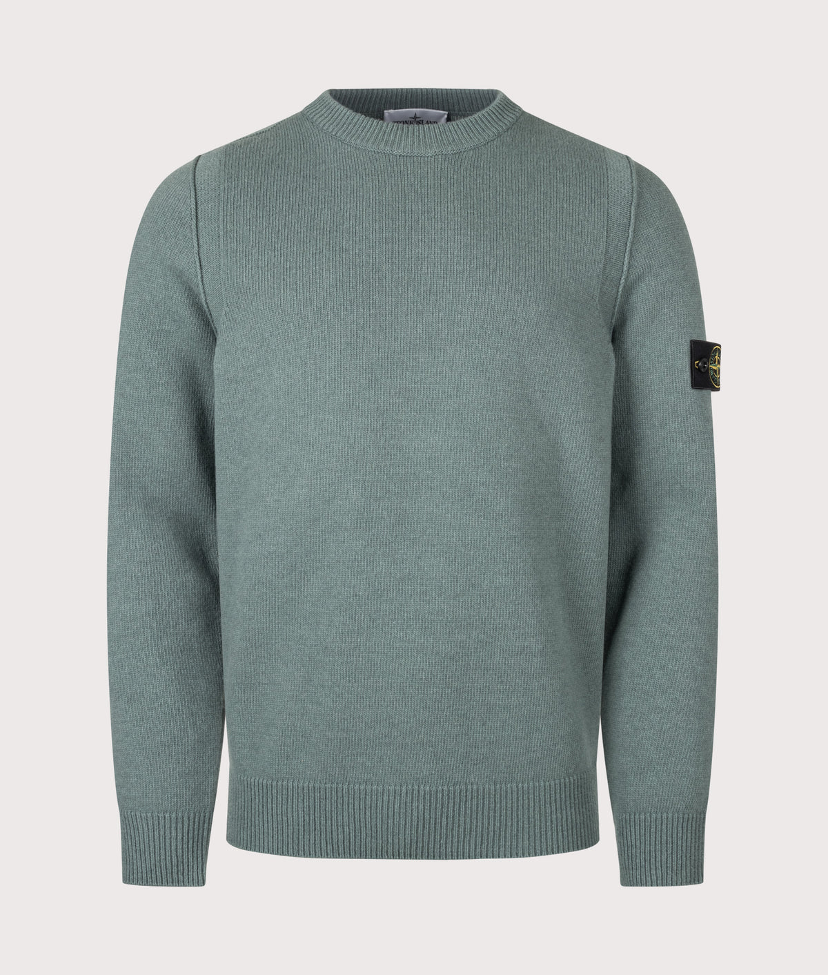 Stone Island Lambswool Crewneck Jumper in Ocean Green at EQVVS Menswear. Front shot.