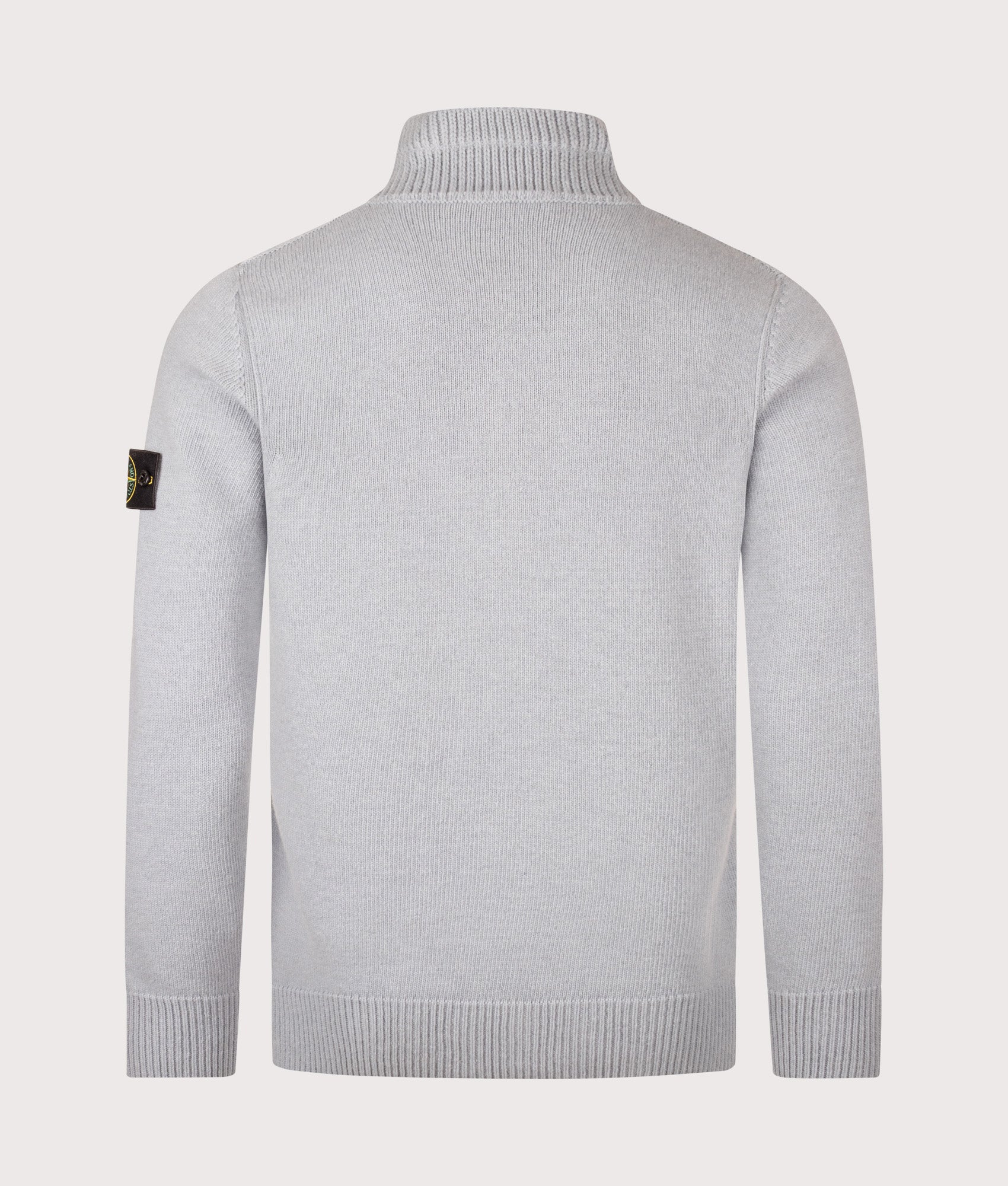 Stone Island Lambswool Button Up Jumper in Ash Grey at EQVVS Menswear. Back shot.