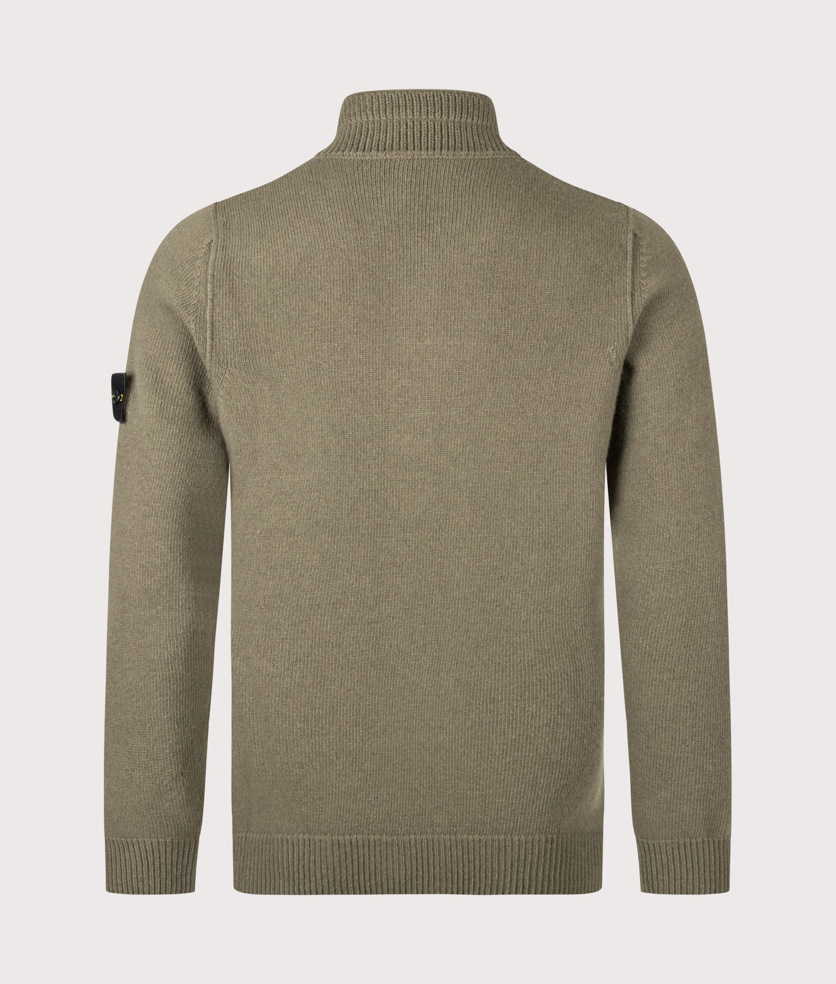 Stone Island Lambswool Button Up Jumper in Military Green at EQVVS Menswear. Back shot.