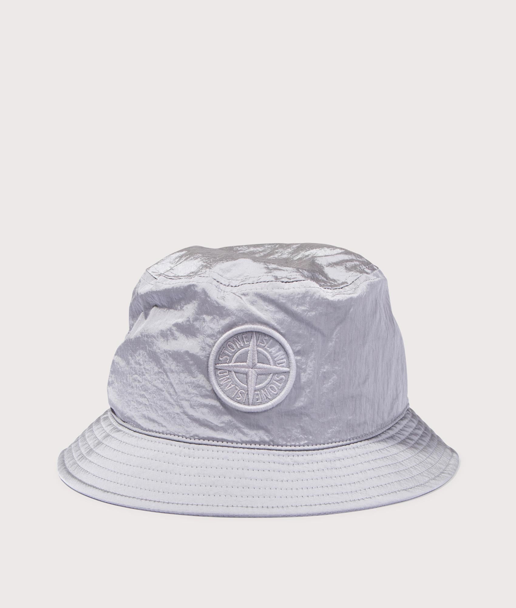 Nylon Metal Bucket Hat in Pearl Grey | Stone Island | EQVVS | Front shot 