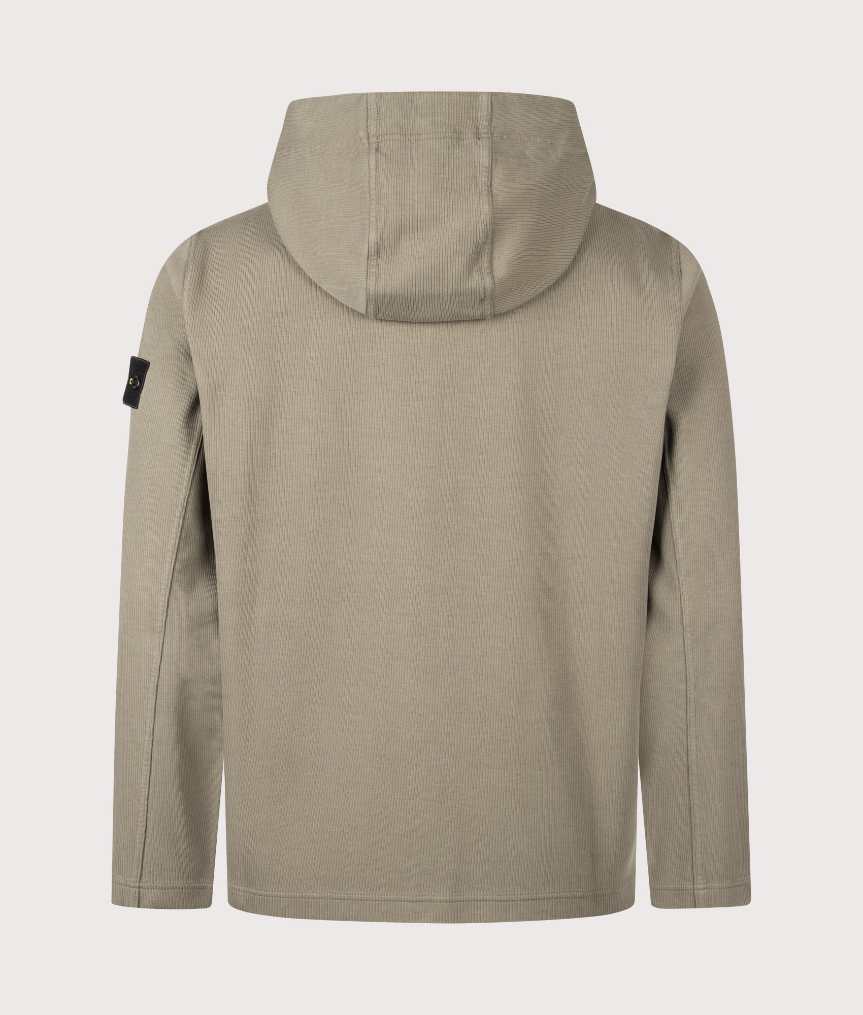 Stone Island Organic Cotton Interlock Zip through Hoodie in Military Green at EQVVS Menswear. Back shot.