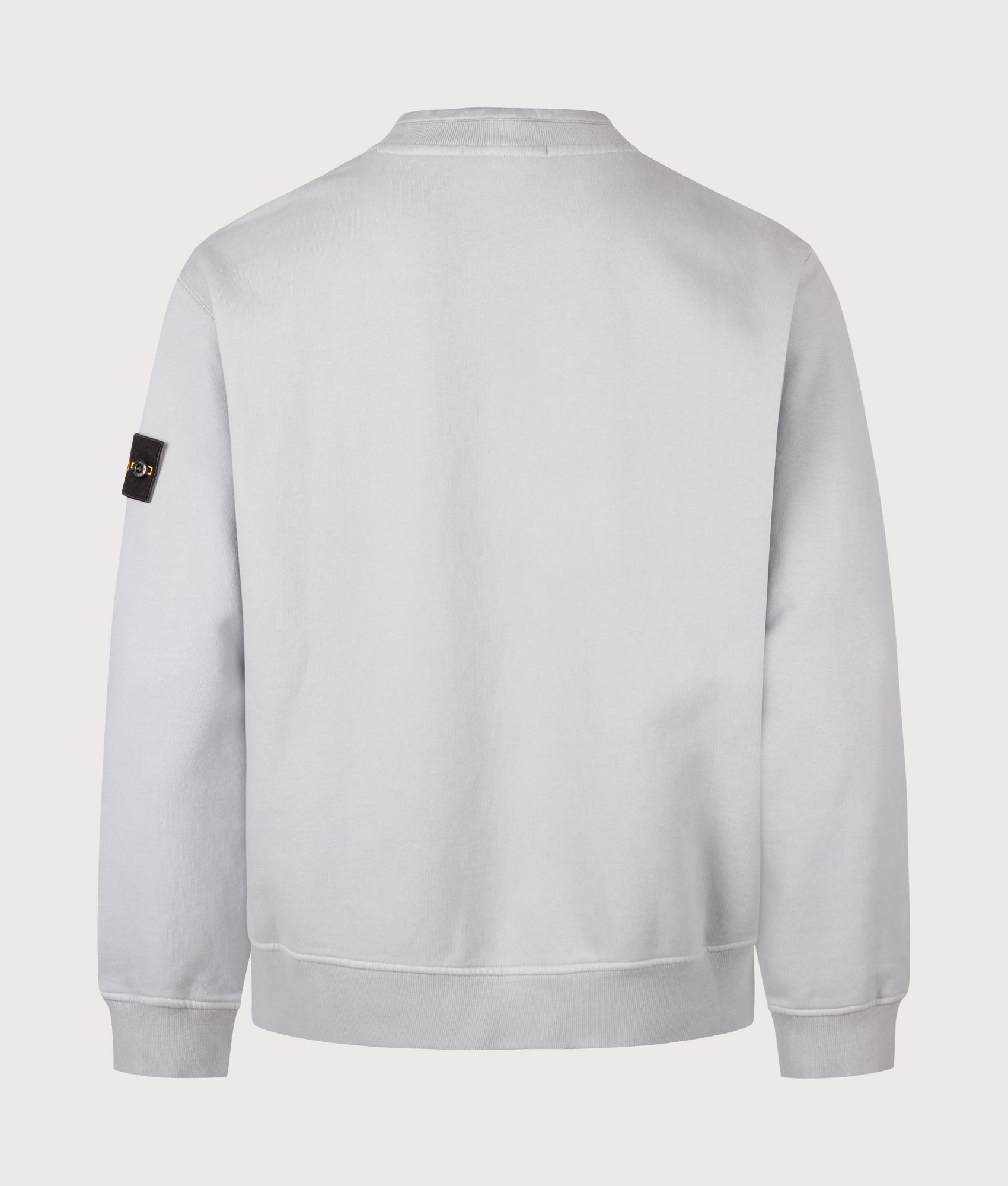Stone Island Oversized Fit Brushed Organic Cotton Fleece Sweatshirt in Ash Grey at EQVVS Menswear. Back shot.