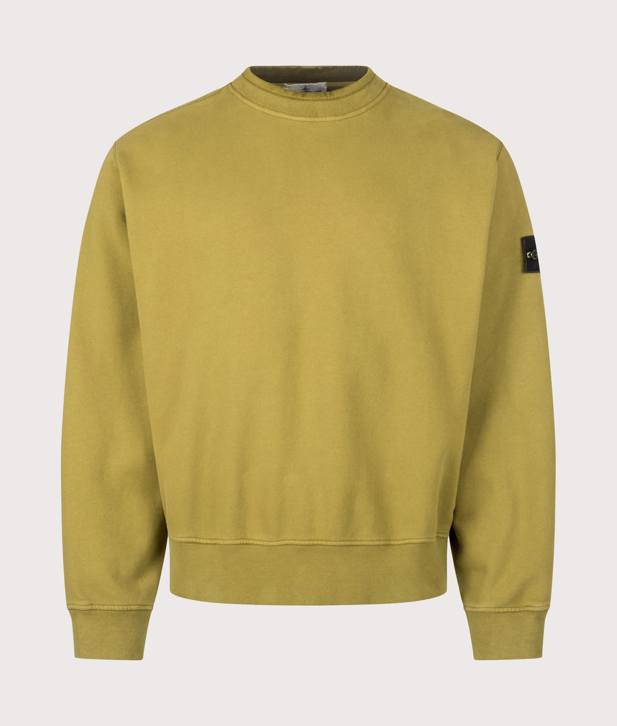 Stone Island Oversized Fit Brushed Organic Cotton Fleece Sweatshirt in Cactus at EQVVS Menswear. Front shot.