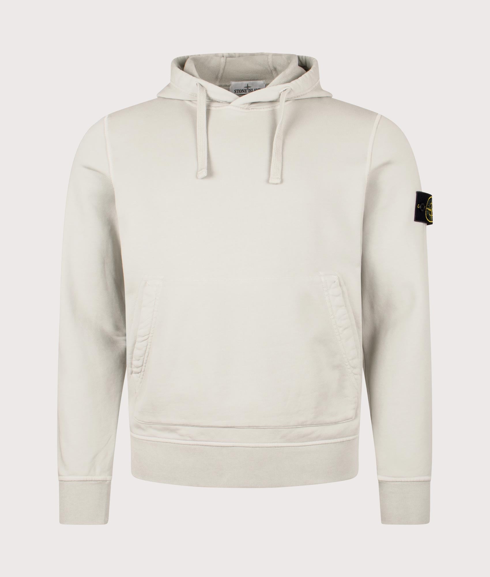 Stone Island Organic Cotton Hoodie in Pearl Grey at EQVVS Menswear. Front shot.