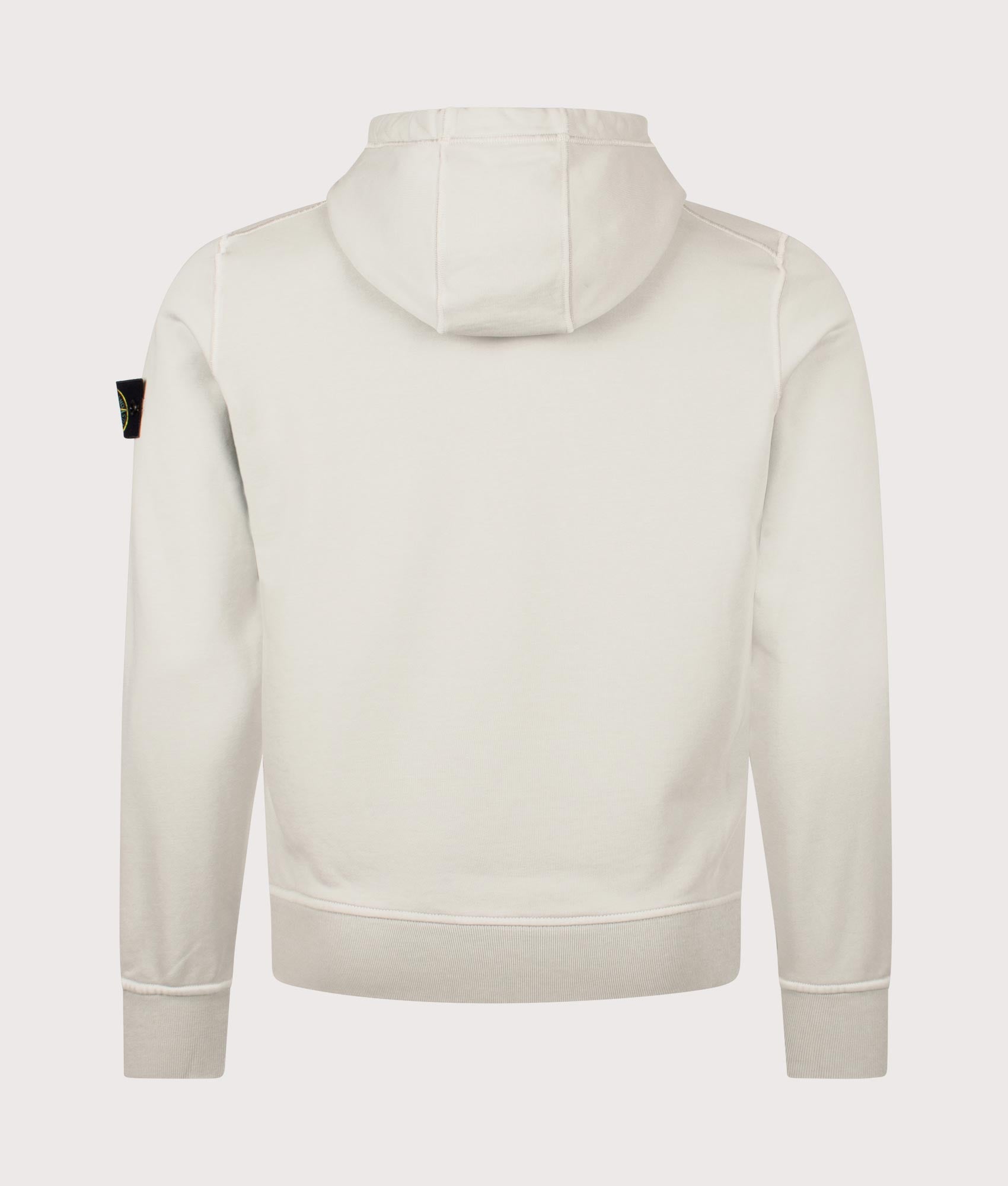 Stone Island Organic Cotton Hoodie in Pearl Grey at EQVVS Menswear. Back shot
