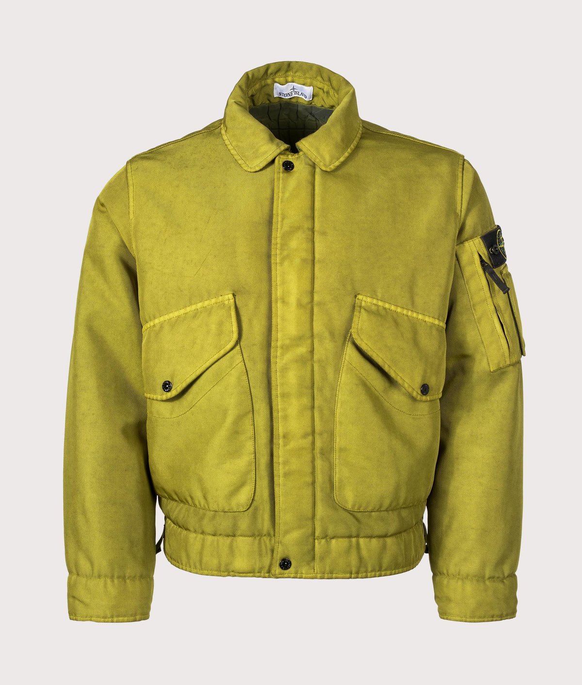 Stone Island Dense Oxford Nylon-TC Jacket in Cactus at EQVVS Menswear. Front shot.