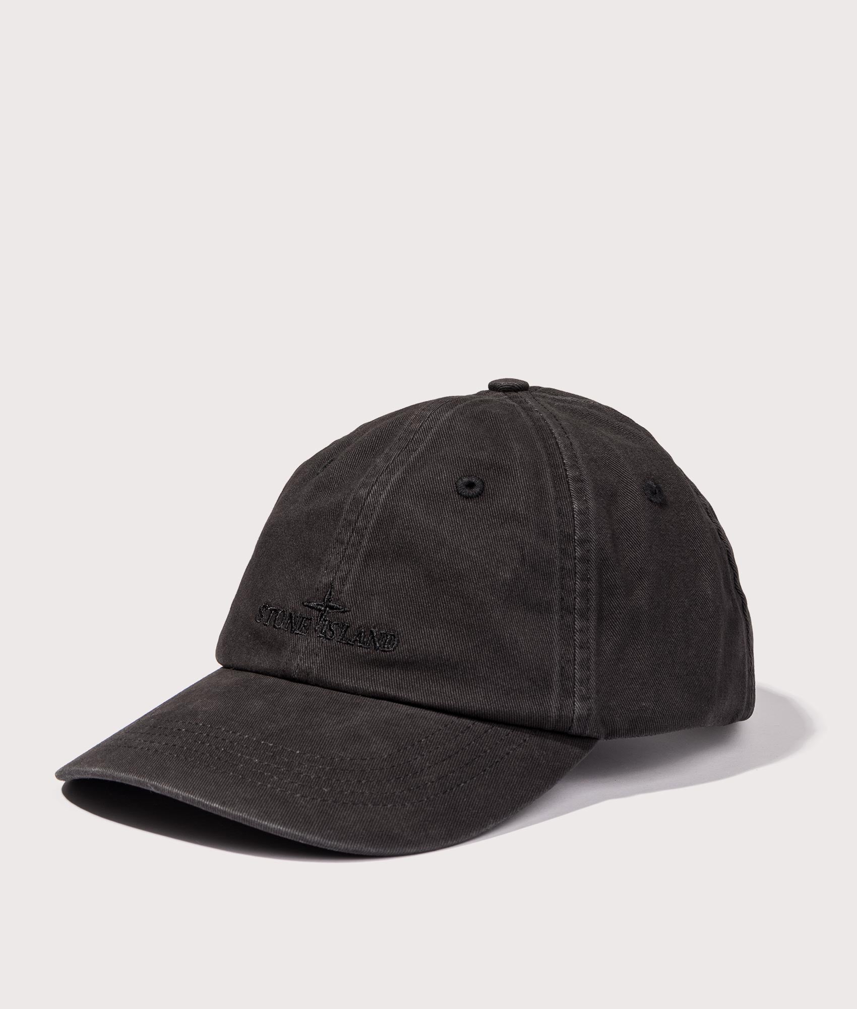 Gabardine Logo Embroidery Cap in Black | Stone Island | EQVVS | Front angle shot 