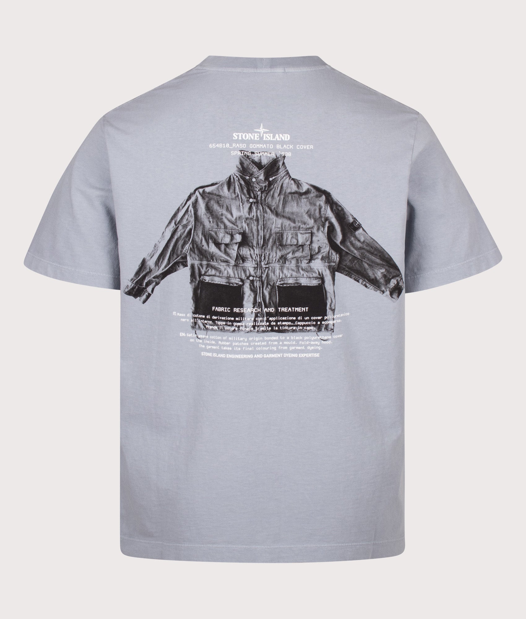 Stone Island Regular Fit ‘ARCHIVIO’ print T-Shirt in Ash Grey at EQVVS Menswear. Back shot.