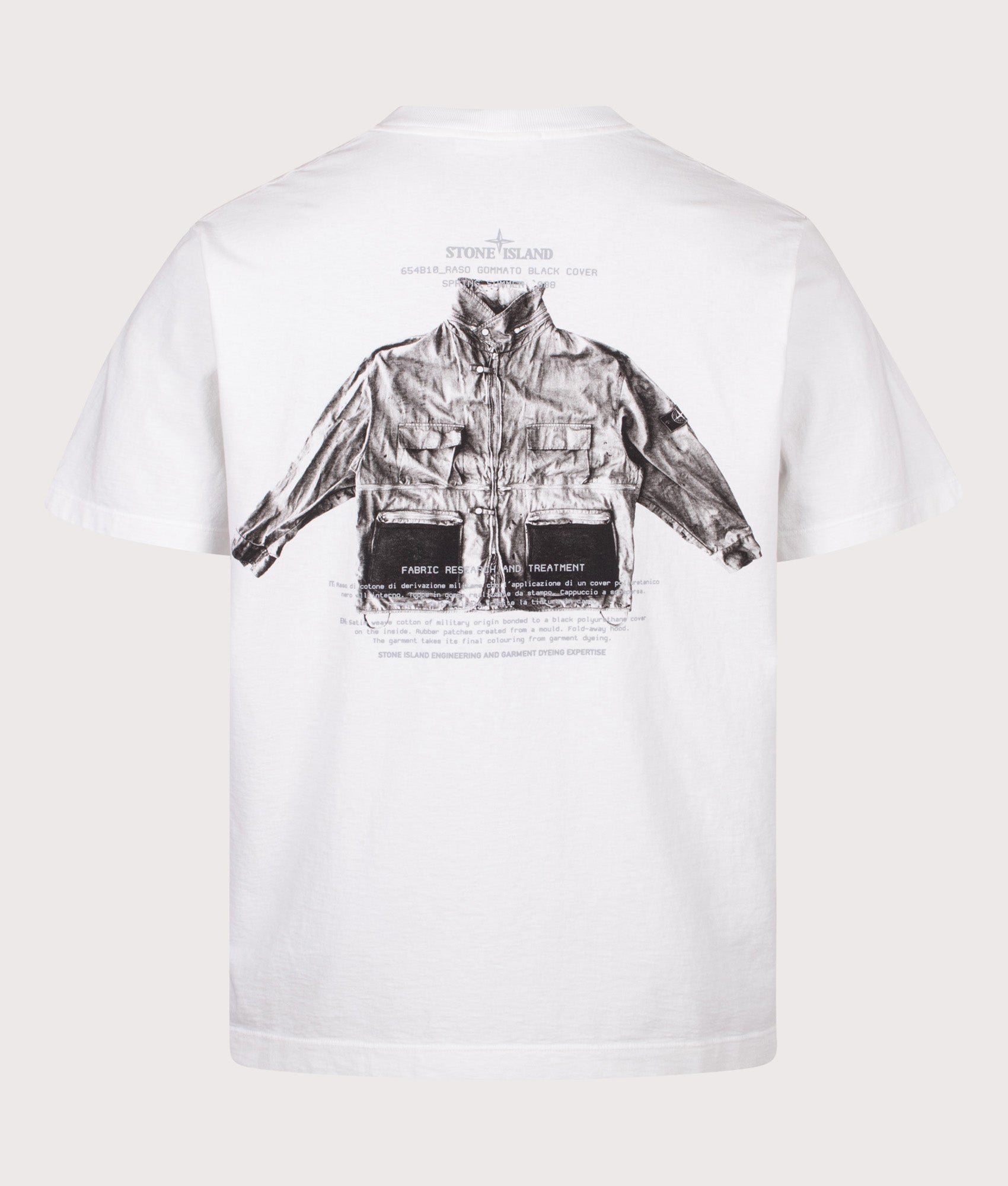 Stone Island Regular Fit ‘ARCHIVIO’ Print T-Shirt in White at EQVVS Menswear. Back shot.