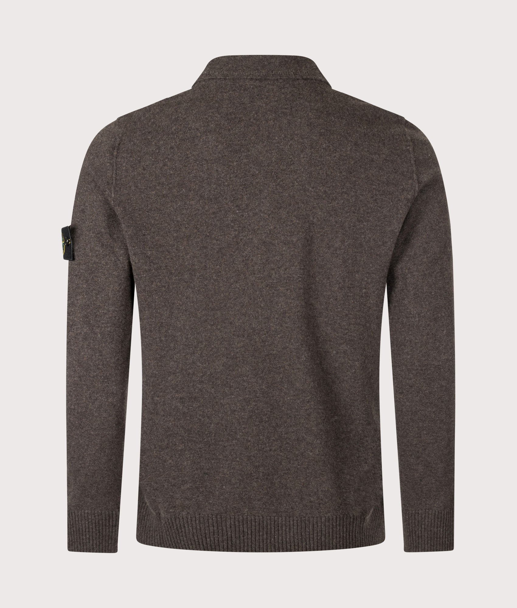 Stone Island Light RWS Geelong Wool Polo Collar Jumper in Lead Grey Melange at EQVVS Menswear. Back shot.