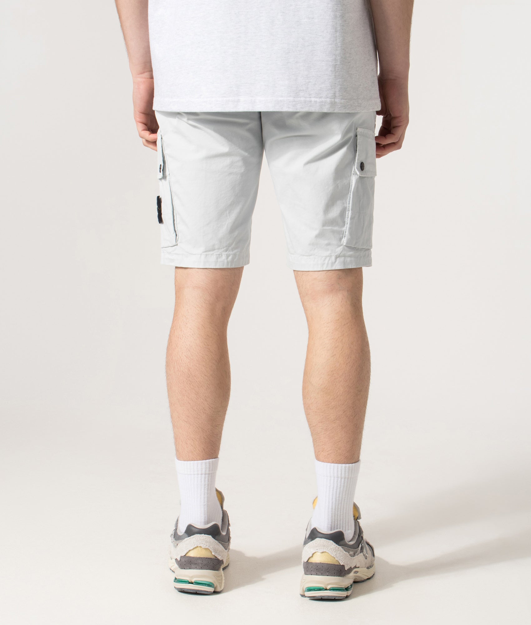 Slim Fit Cargo Bermuda Shorts in Sky Blue | Stone Island | EQVVS | Back model shot 