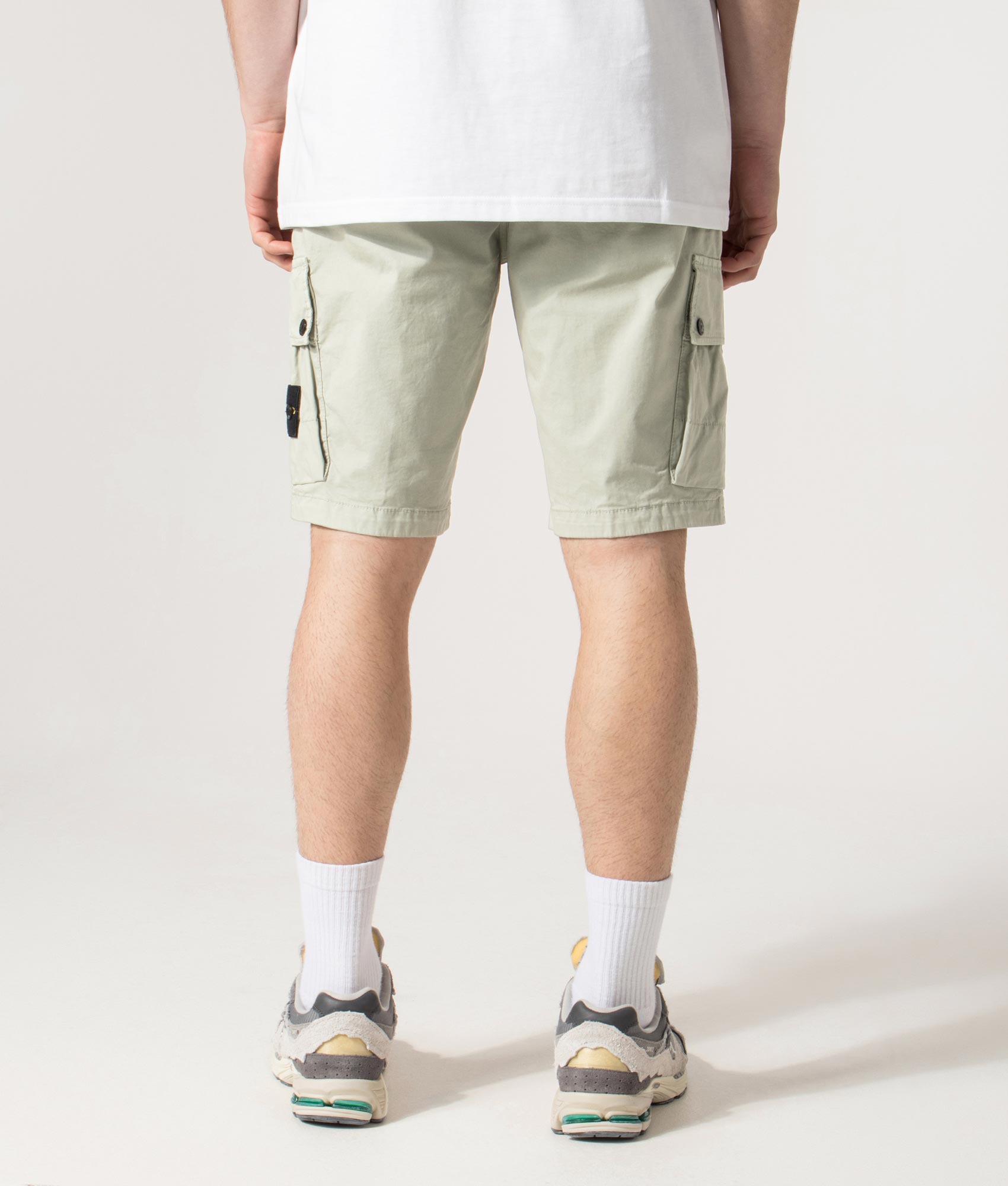 Slim Fit Cargo Bermuda Shorts in Sage | Stone Island | EQVVS | Back model shot 