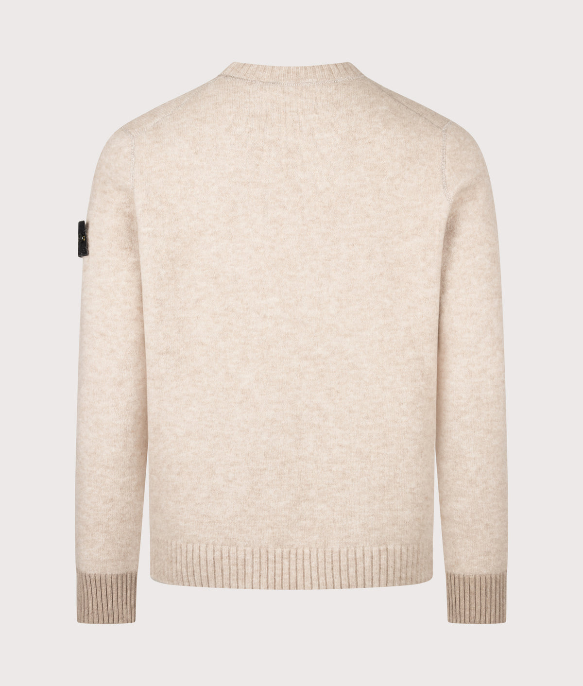 Stone Island Loose Fit Baby Alpaca Blend Crewneck Jumper in Melange Biscuit at EQVVS Menswear. Back shot.