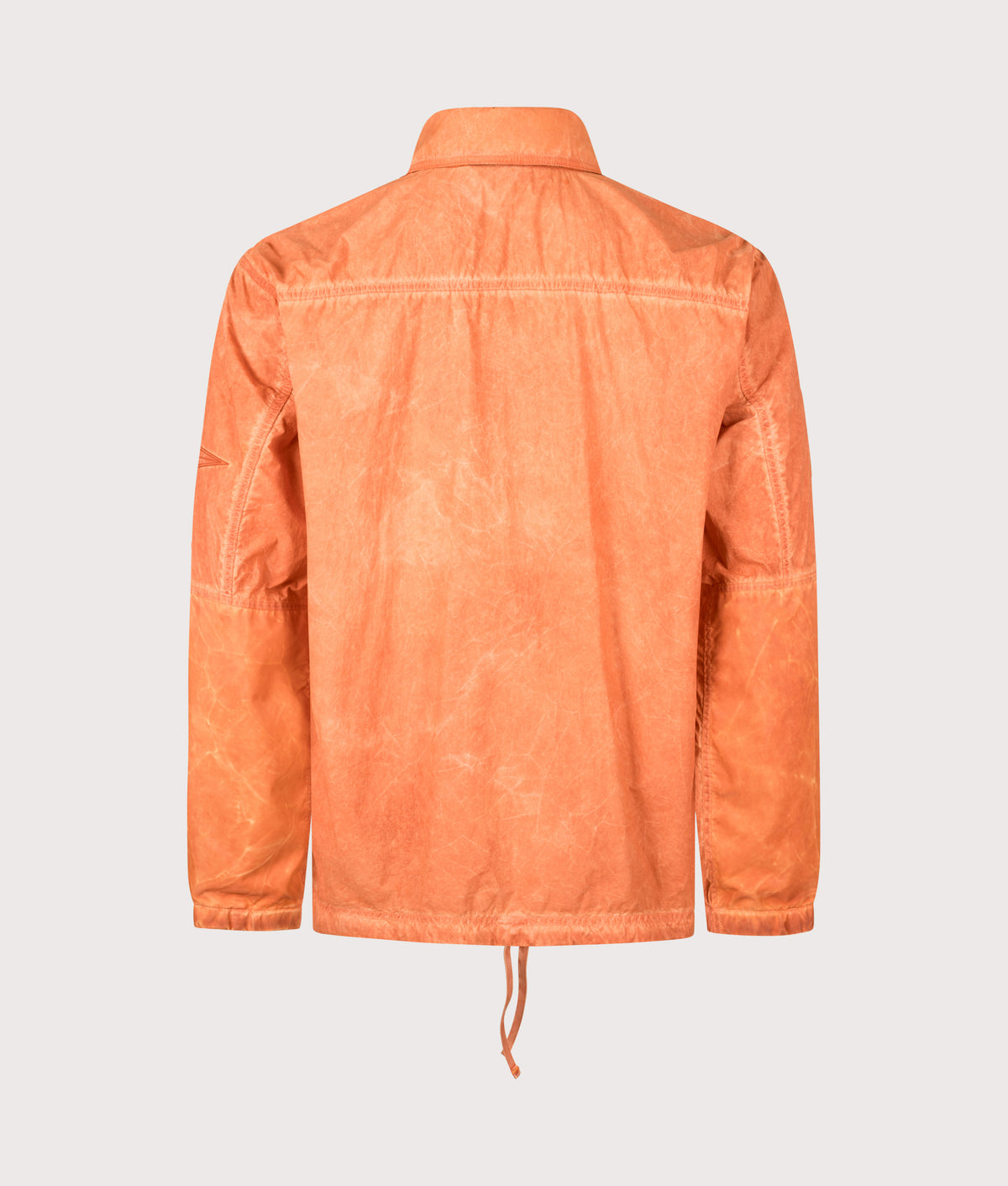Stone Island Uneven Pigment Dyed Nylon Smerigliato + Nylon Canvas Overshirt in Burnt Orange at EQVVS Menswear. Back shot.
