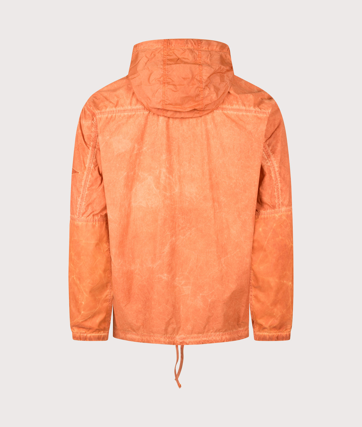 Stone Island Uneven Pigment Dyed Nylon Smerigliato + Nylon Canvas Overshirt in Burnt Orange at EQVVS Menswear. Back shot.