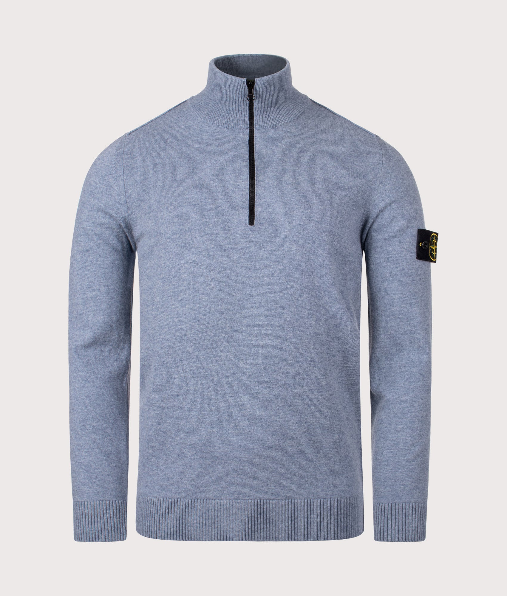 Light RQS Wool Quarter Zip Jumper by Stone Island in Dark Blue. Shot by EQVVS. Front shot.
