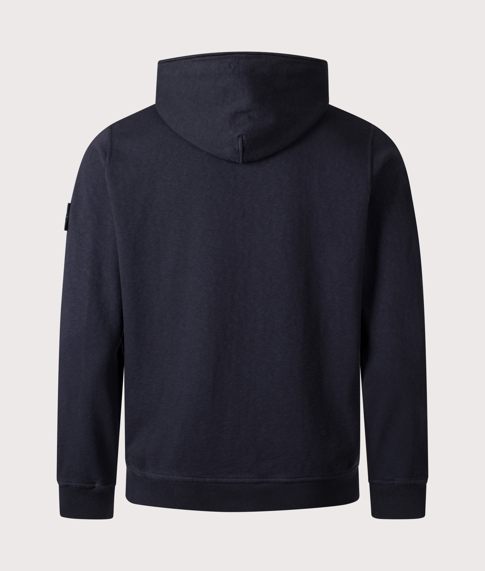 Stone Island Malfilé ‘Old’ Treatment Full Zip Hoodie in Navy Blue at EQVVS Menswear. Back shot.
