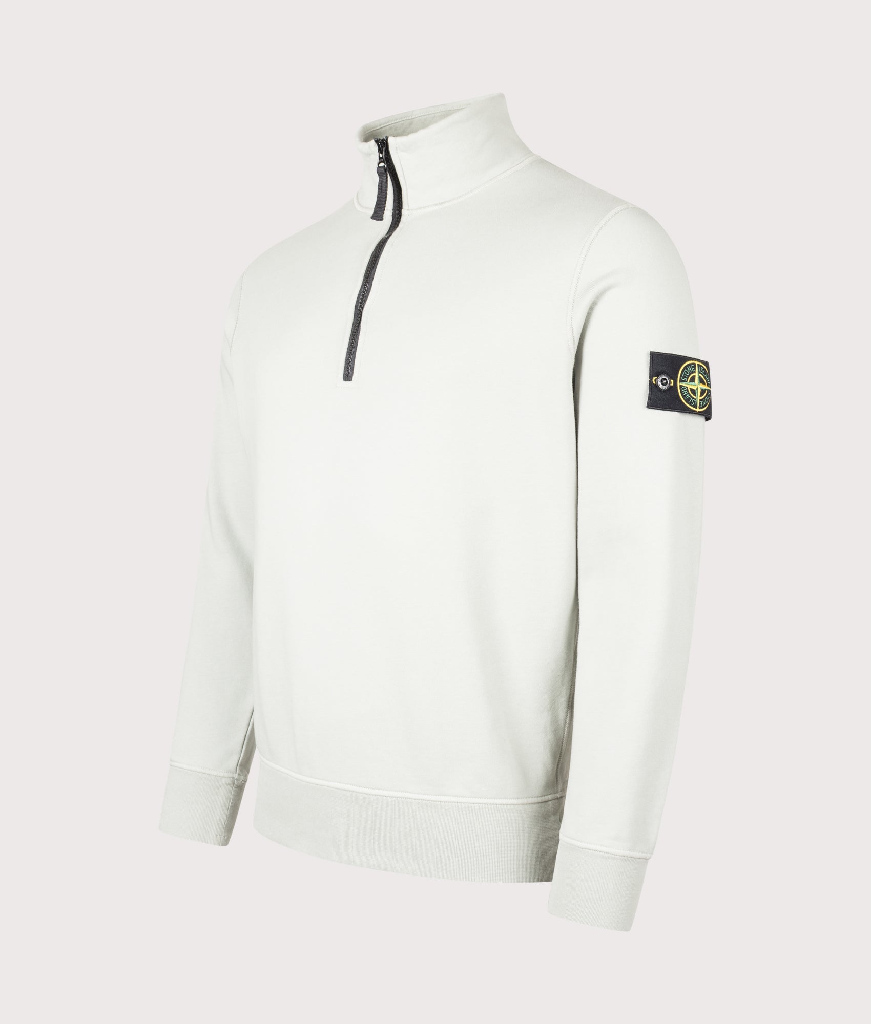 Organic Cotton Quarter Zip in Sage | 100% Cotton | Stone Island | EQVVS | Front angle shot 