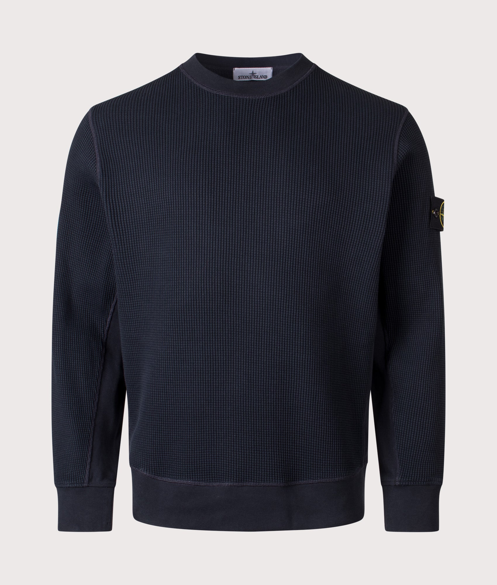 Waffle Knit Sweatshirt in Navy Blue | 100% Cotton | Stone Island | EQVVS | Front shot 