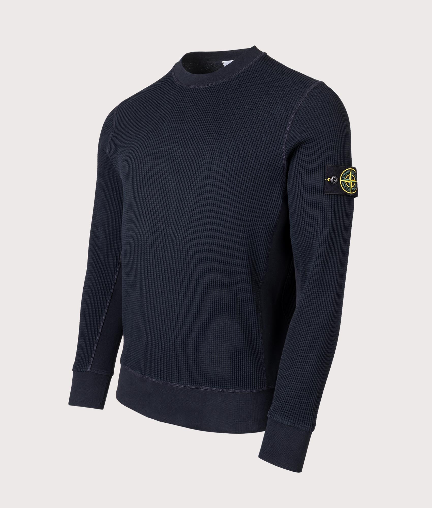 Waffle Knit Sweatshirt in Navy Blue | 100% Cotton | Stone Island | EQVVS | Front angle shot 