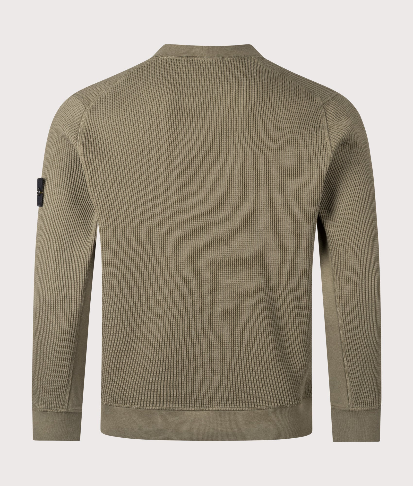 Stone Island Waffle Knit Sweatshirt in Military Green at EQVVS Menswear. Back shot.