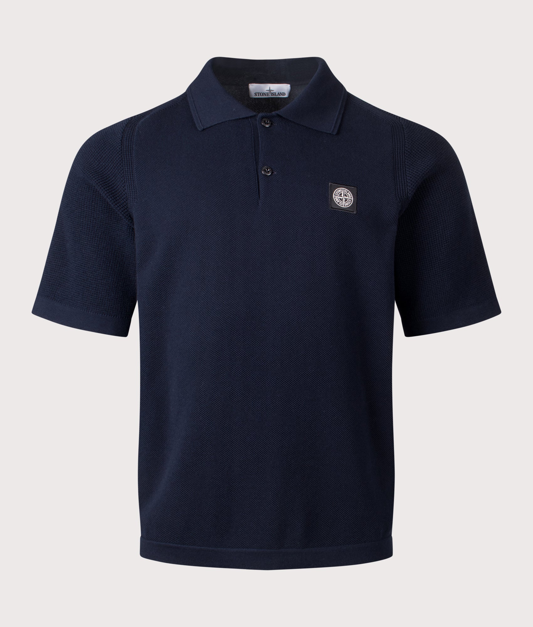 Micro Stitch Organic Cotton Compass Polo Shirt by Stone Island in Navy Blue  at EQVVS Menswear. Front shot.