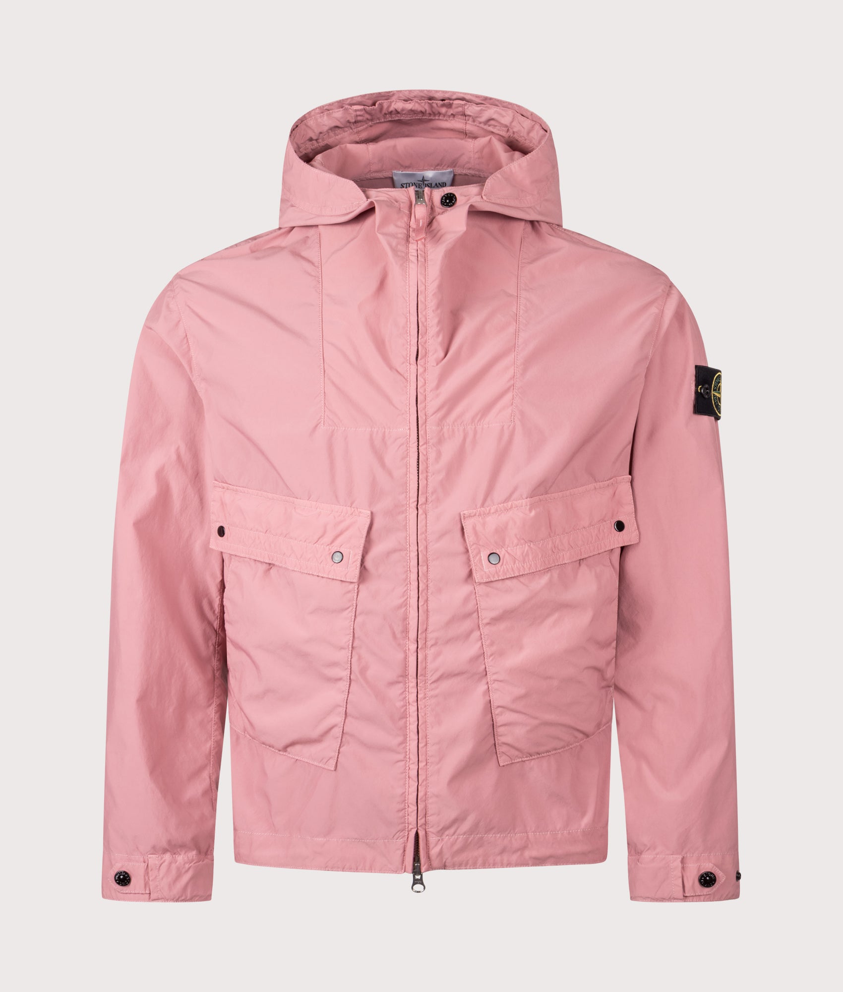 Stone Island Hooded Short Parka in Oleander at EQVVS Menswear. Front shot.