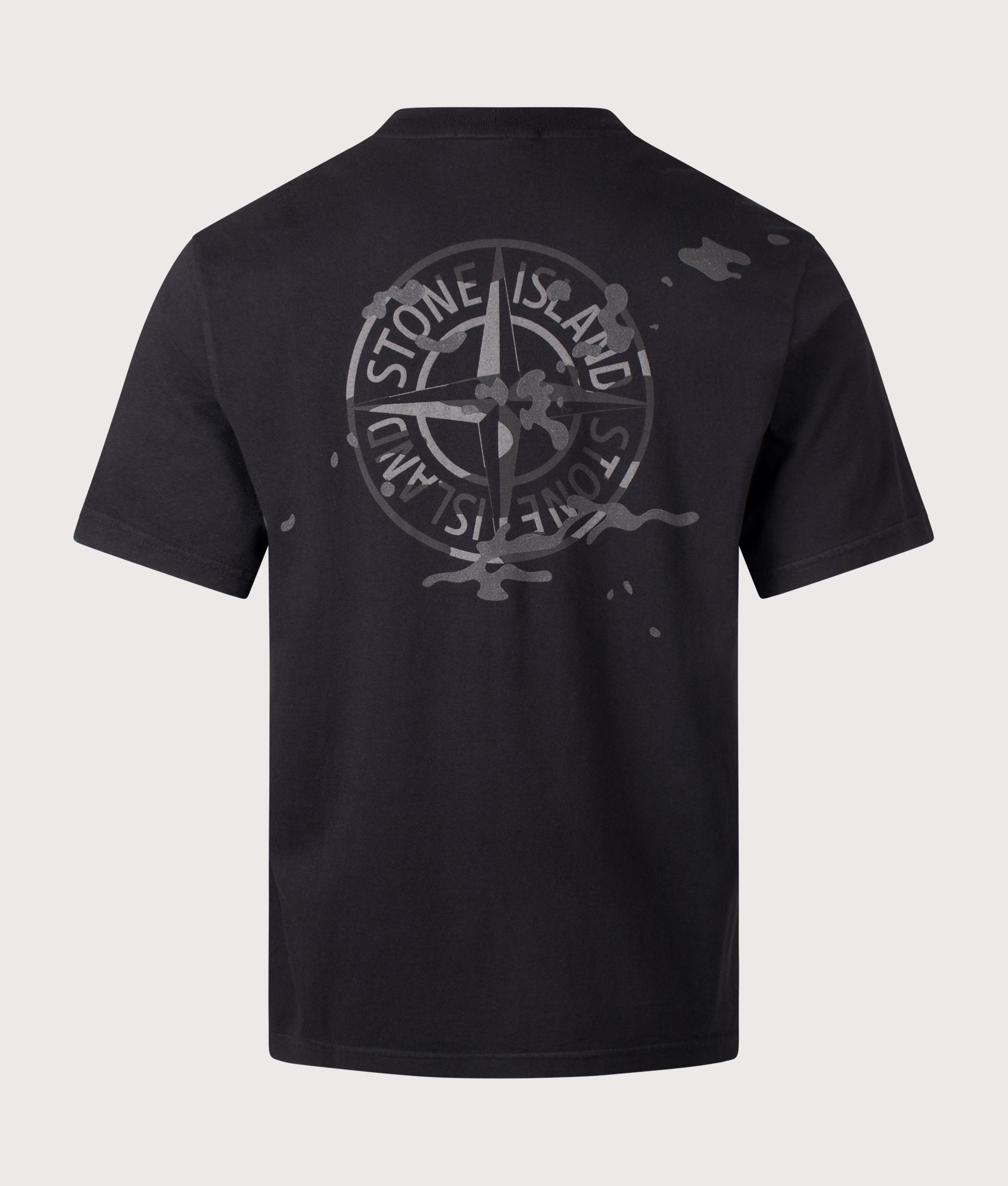 Stone Island ‘Camo Compass’ Print T-Shirt in Black at EQVVS Menswear. Back shot.