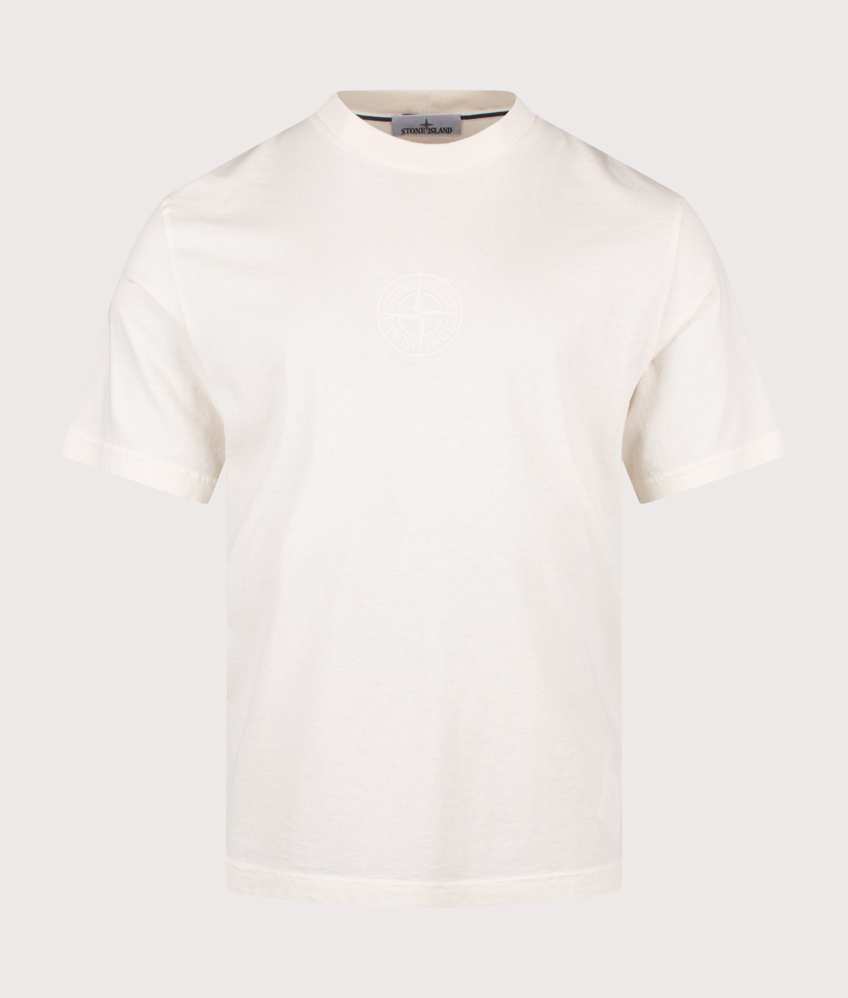 Stone Island ‘Camo Compass’ Print T-Shirt in Ivory at EQVVS Menswear. Front shot.