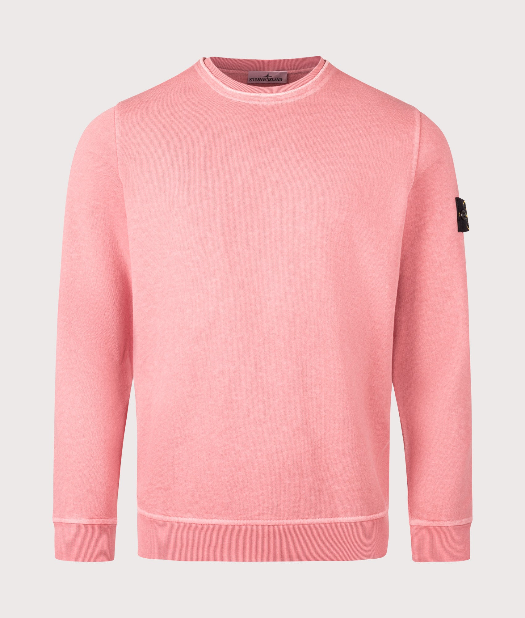 Stone Island Malfilé Fleece 'Old' Effect Sweatshirt in Oleander at EQVVS Menswear. Front shot.