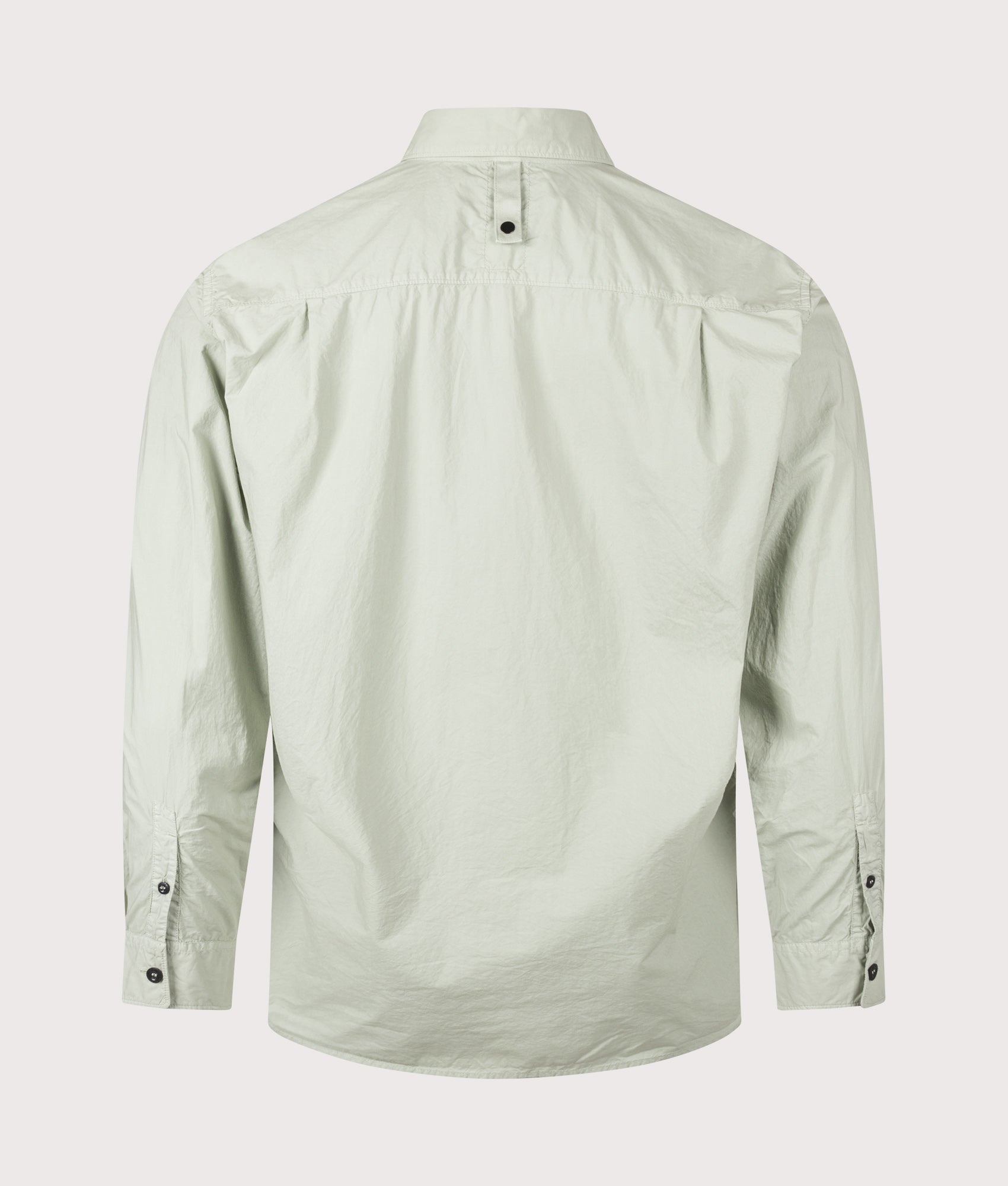 Stone Island Organic Cotton Tela 'Paracadute' Overshirt in Sage at EQVVS Menswear. Back shot.