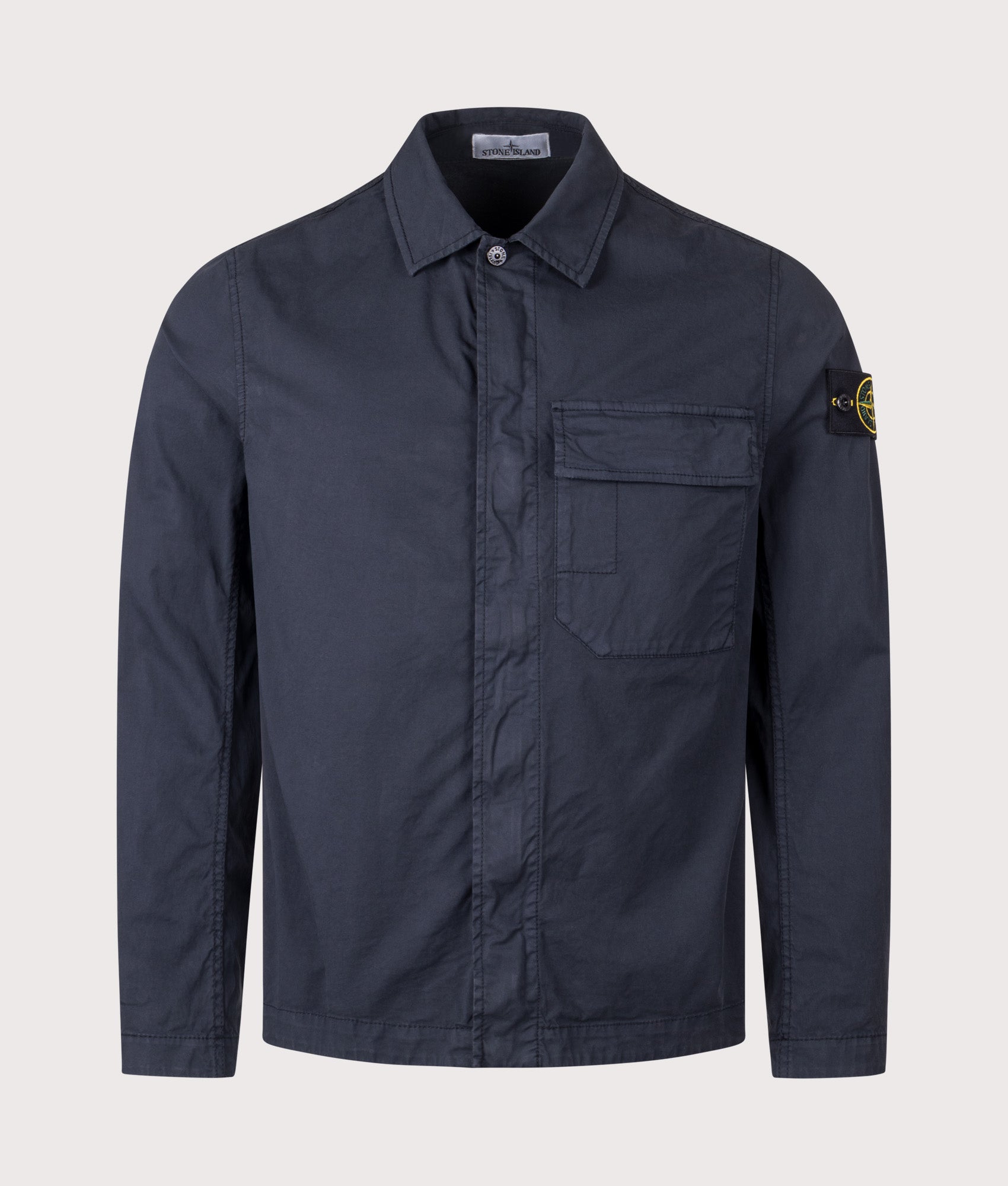 Stretch Cotton Twill Overshirt in Dark Navy | STONE ISLAND | EQVVS | Front shot 