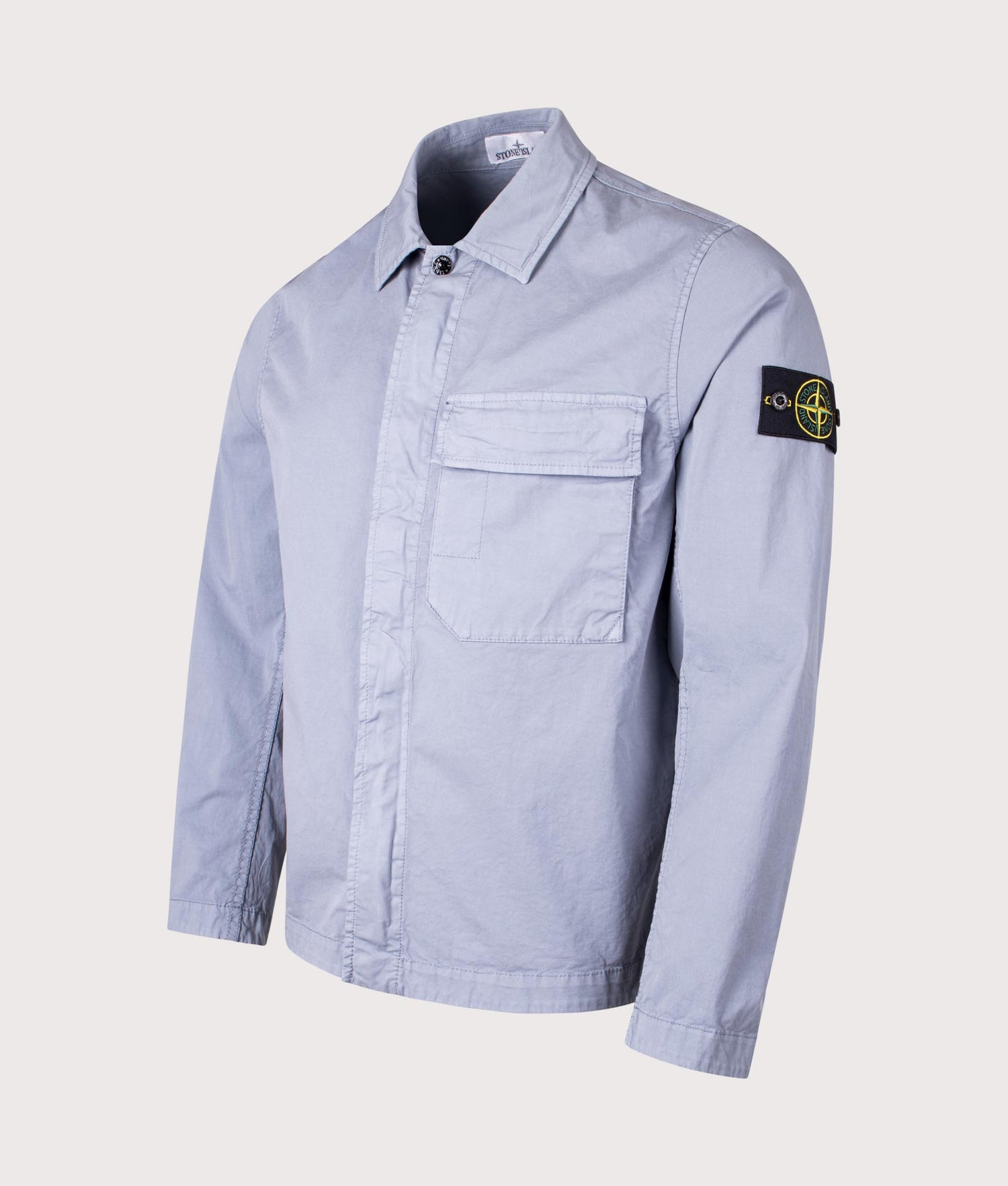 Stretch Organic Cotton Twill Overshirt in Blue | STONE ISLAND | EQVVS