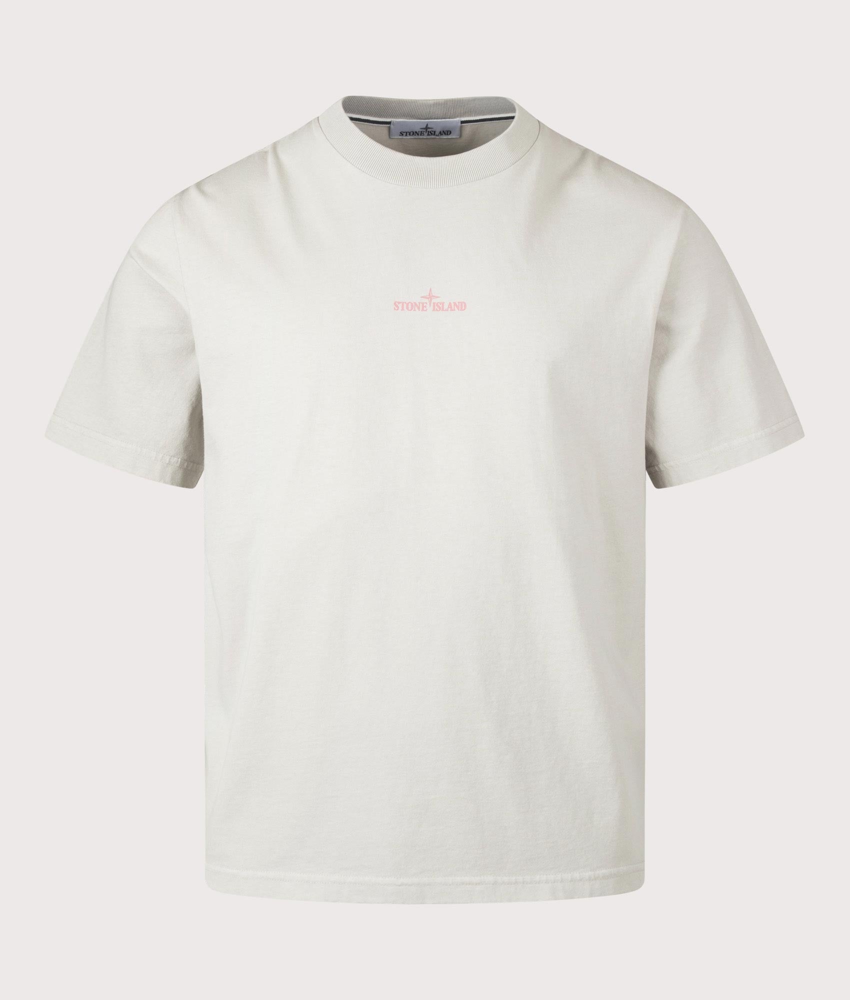 Stone island Carlo Rivetti T-Shirt in Pearl Grey at EQVVS Menswear. Front shot.