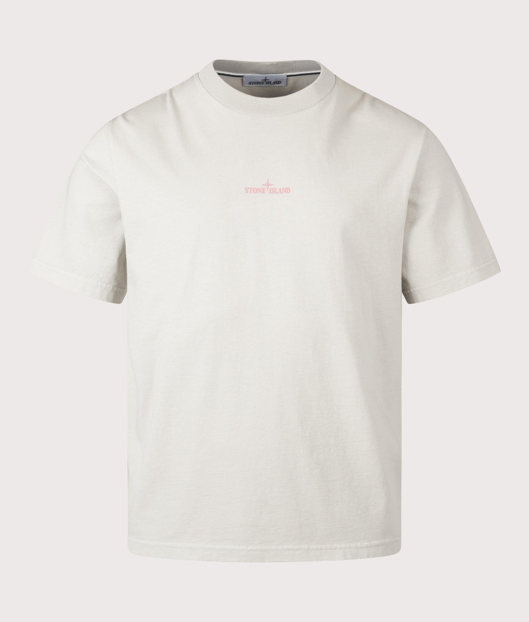 Stone island Carlo Rivetti T-Shirt in Pearl Grey at EQVVS Menswear. Front shot.