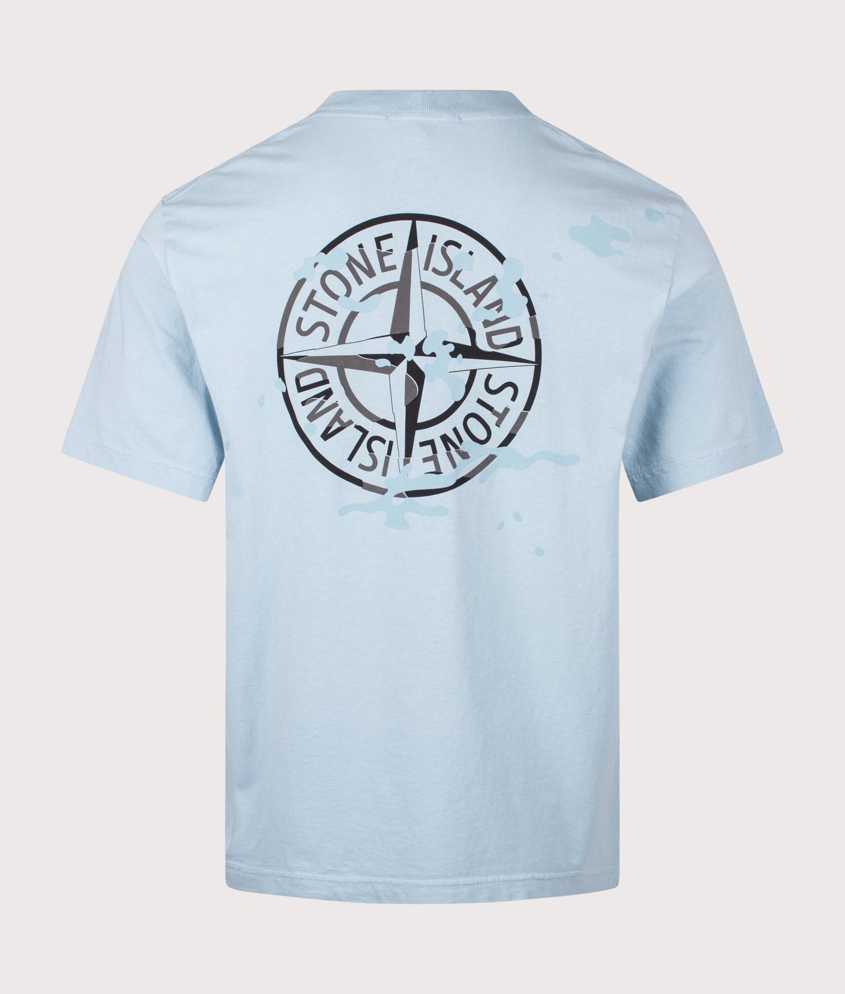 Stone Island ‘Camo Compass’ Print T-Shirt in Powder Blue at EQVVS Menswear. Back shot.