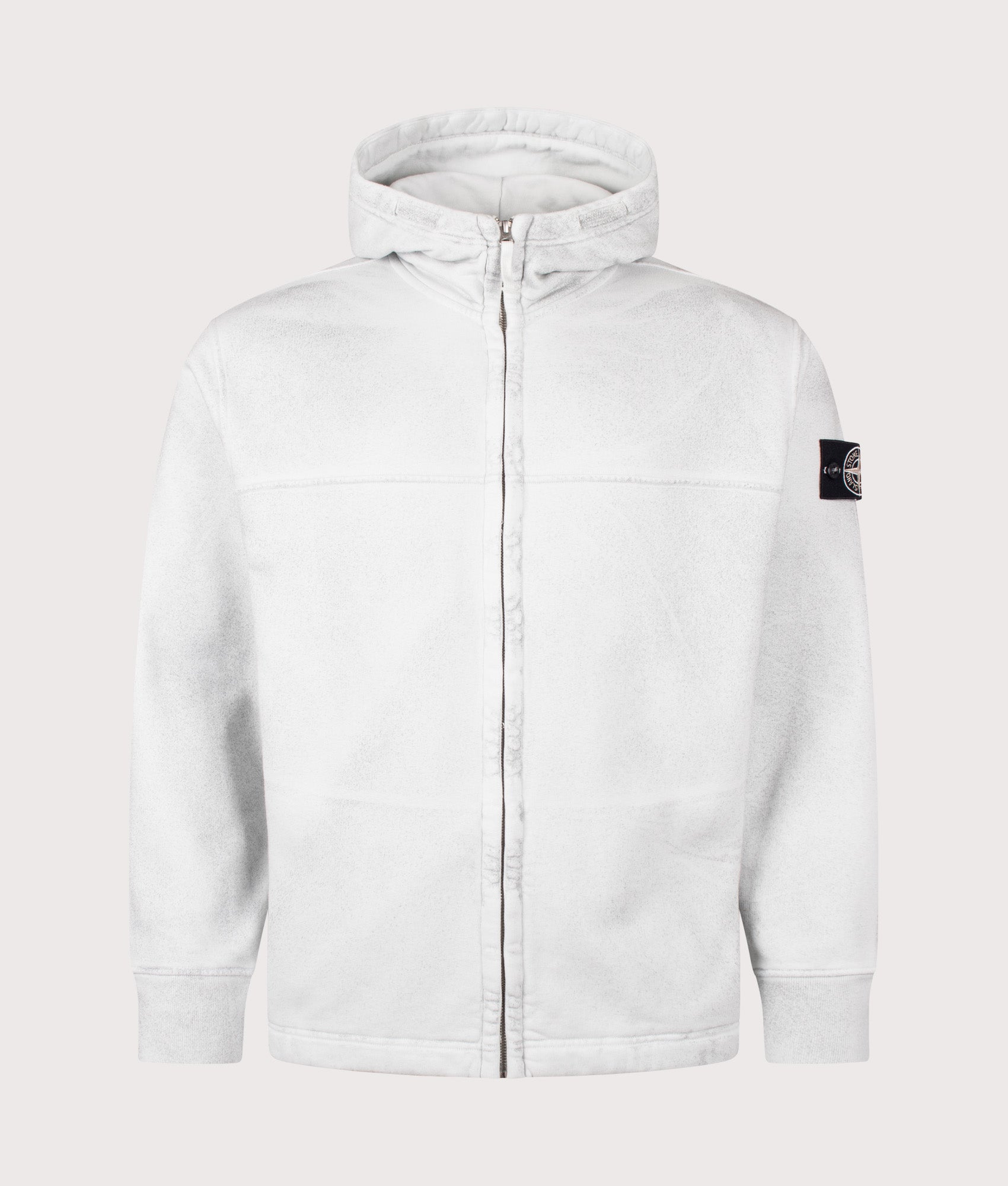 Stone Island Oversized Reflective Garment Lamination Zip-up Hoodie in Sky Blue at EQVVS Menswear. Front shot.