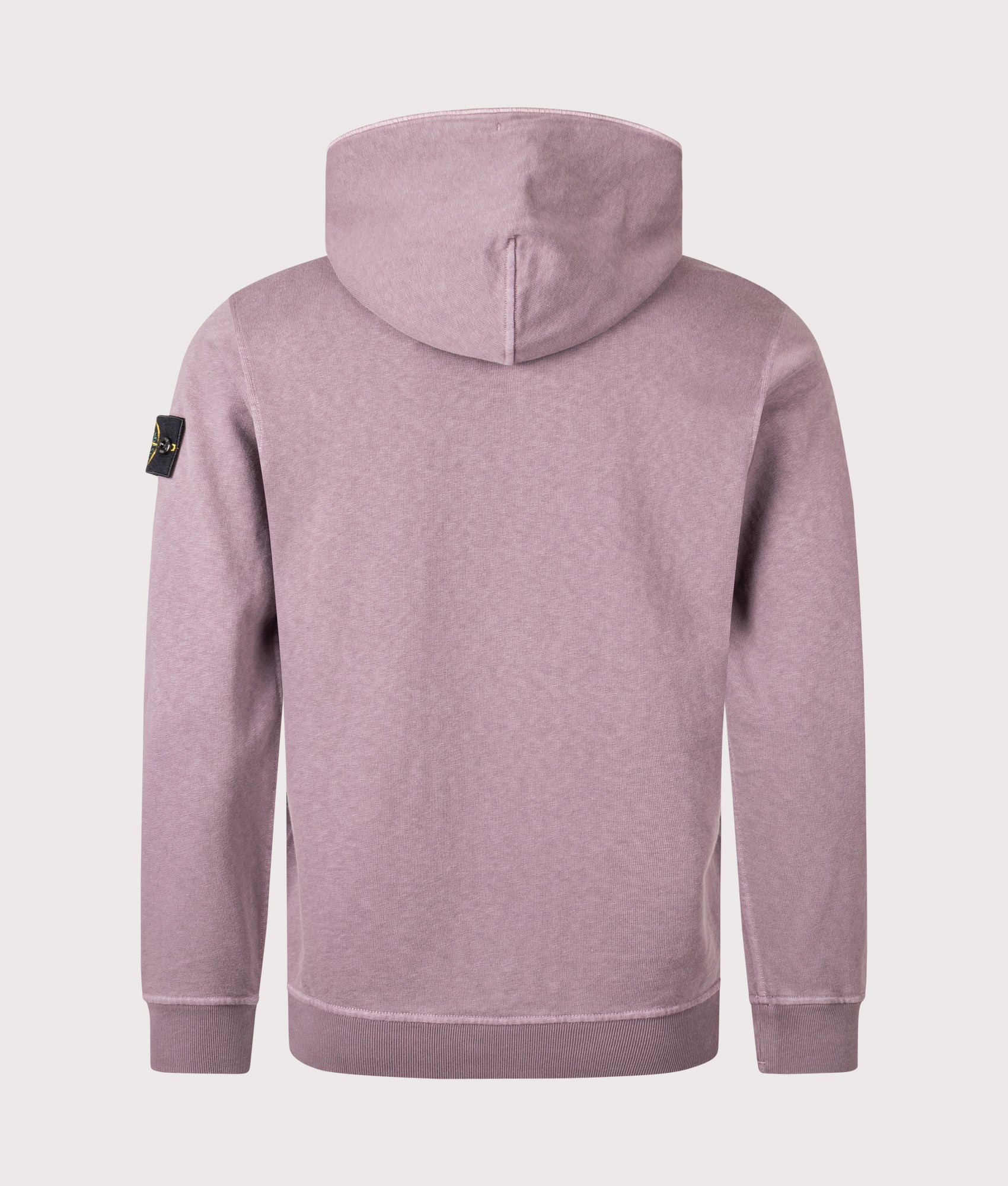 Stone Island Malfilé Fleece 'Old' Effect Hoodie in Purple Gray at EQVVS Menswear. Back shot.