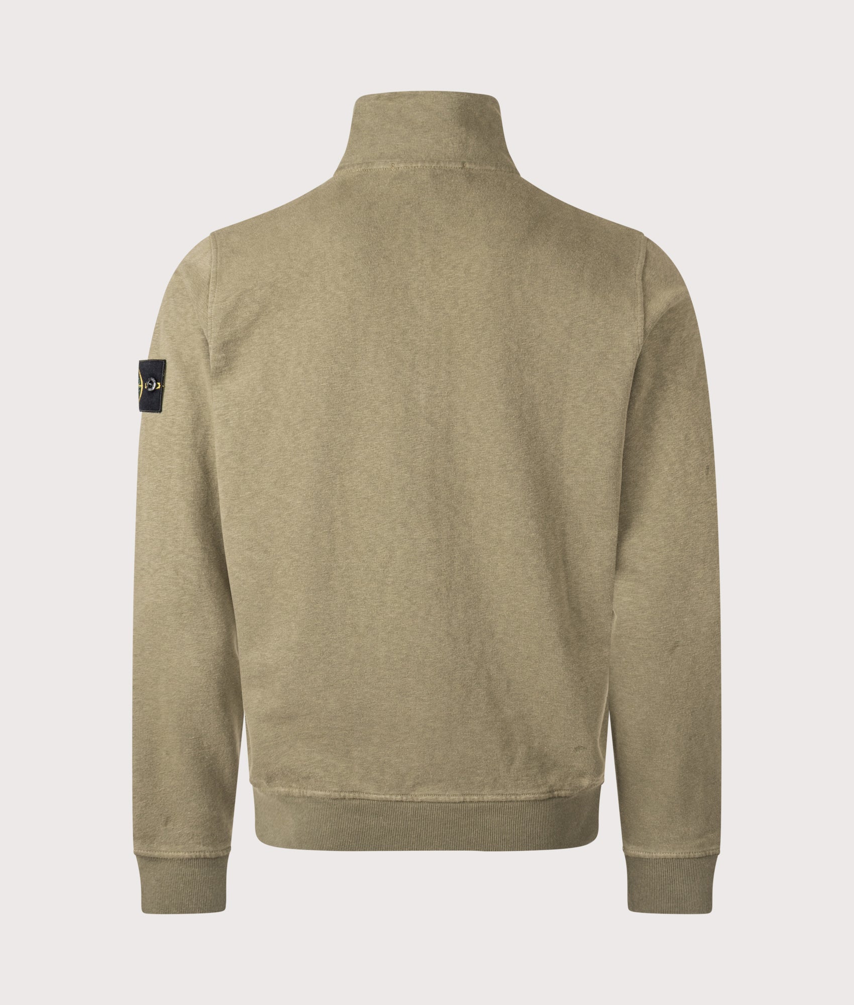 Stone Island Malfilé ‘Old’ Treatment Zip Up Track Jacket in Military green at EQVVS Menswear. Back shot.