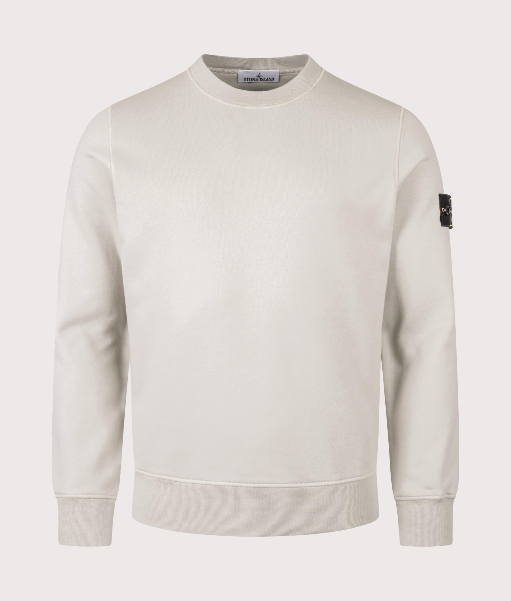 Stone Island Organic Cotton Sweatshirt in Pearl Grey at EQVVS Menswear. Front shot.