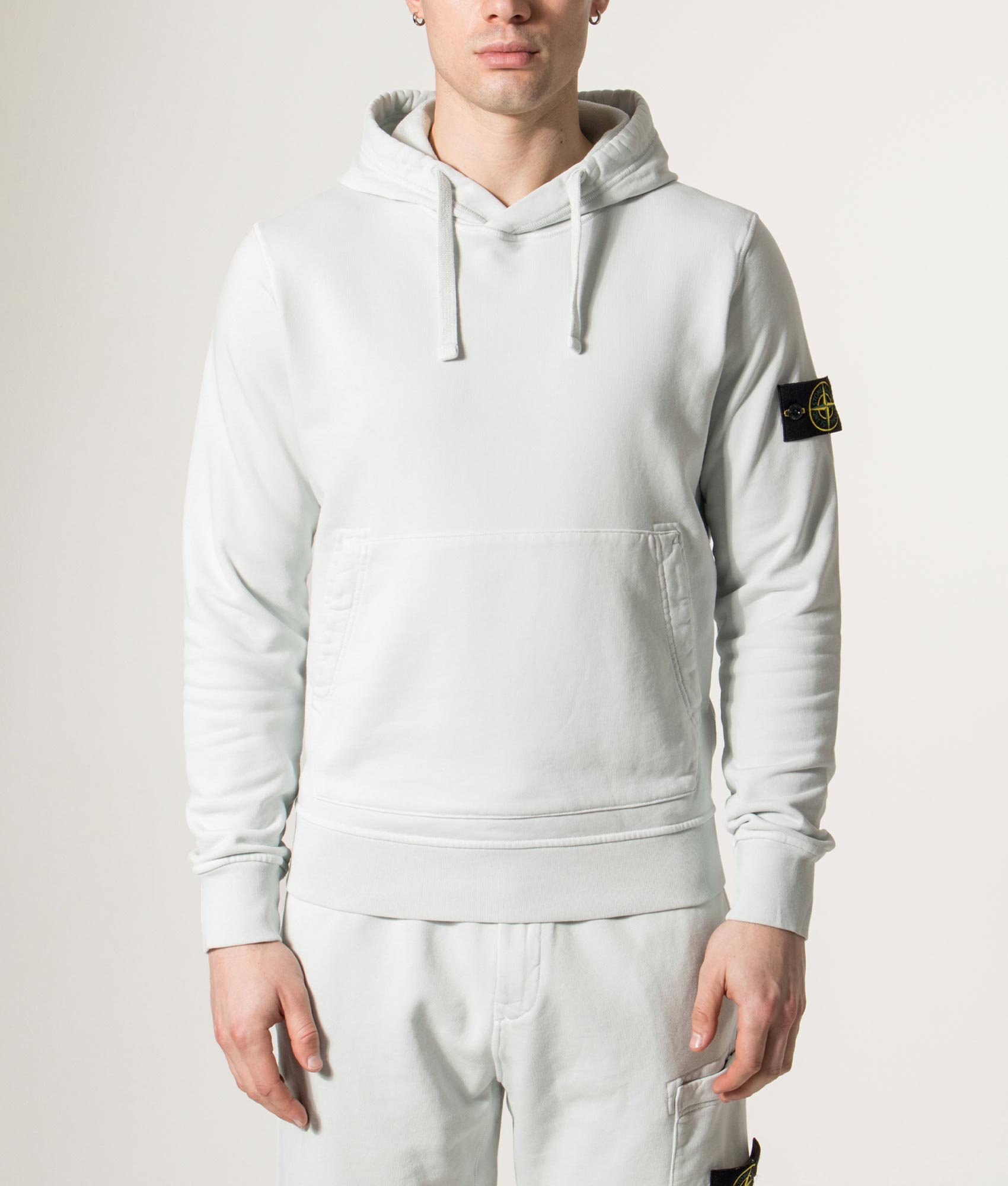 Stone Island Organic Cotton Hoodie in Sky Blue at EQVVS Menswear. Model front shot.