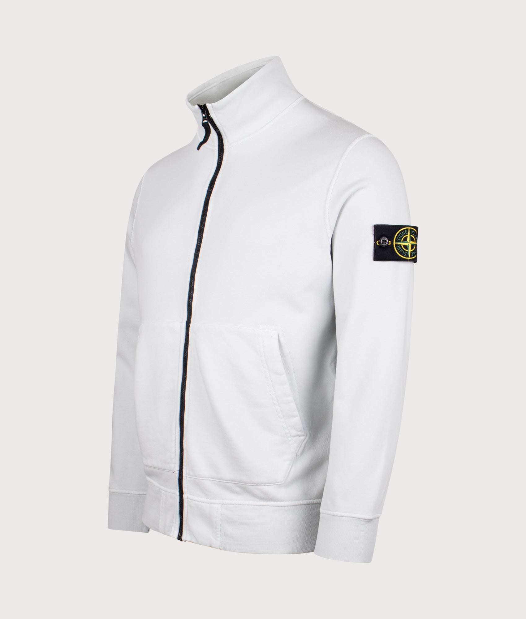 Organic Cotton Track Jacket by Stone Island in Sky Blue. Shot by EQVVS. Front detail shot.