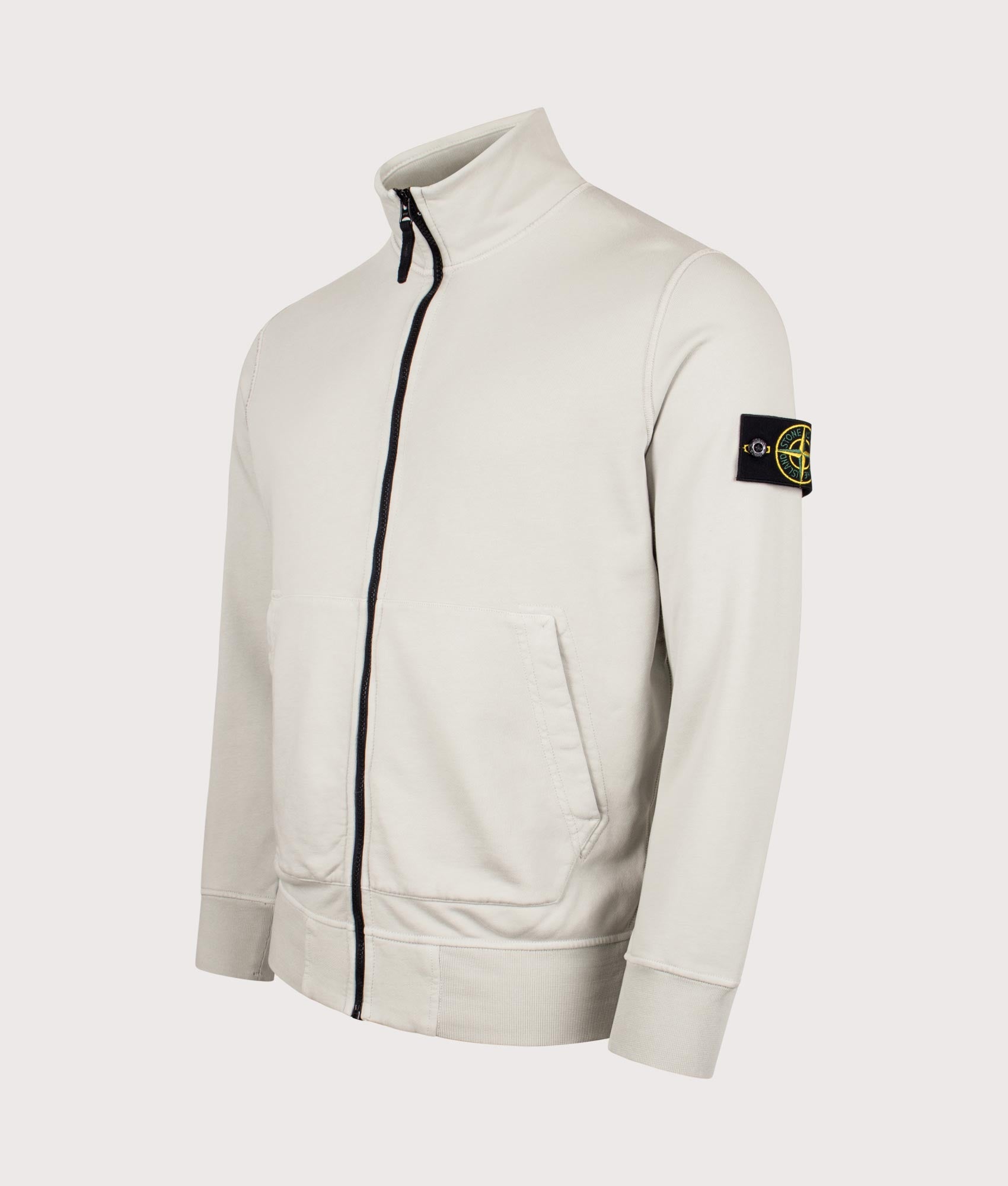 Organic Cotton Track Jacket in Pearl Grey | Stone Island | EQVVS | Front angle shot 
