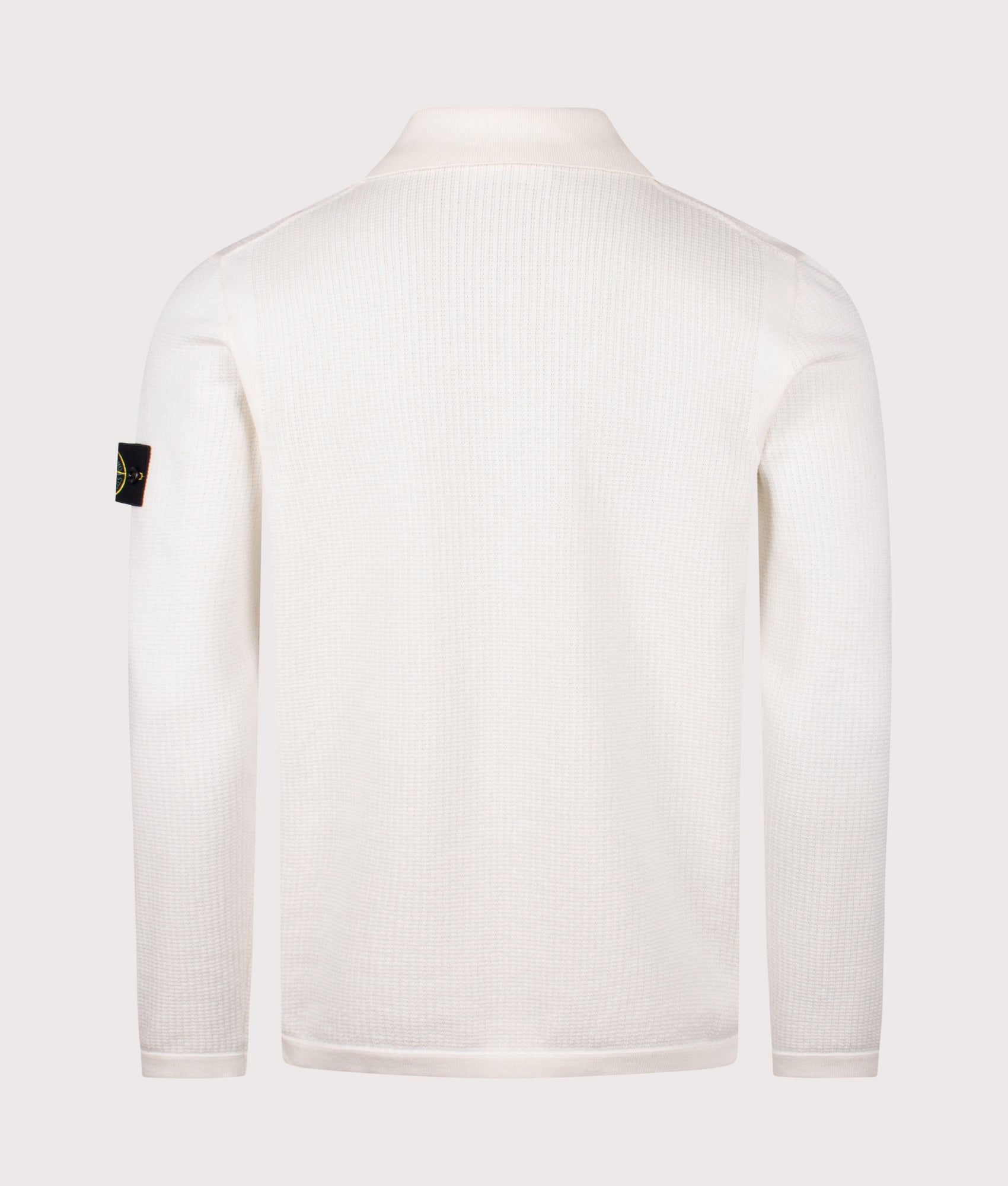 Micro Stitch Organic Cotton Polo Shirt by Stone Island in Ivory. Shot by EQVVS. Back shot.